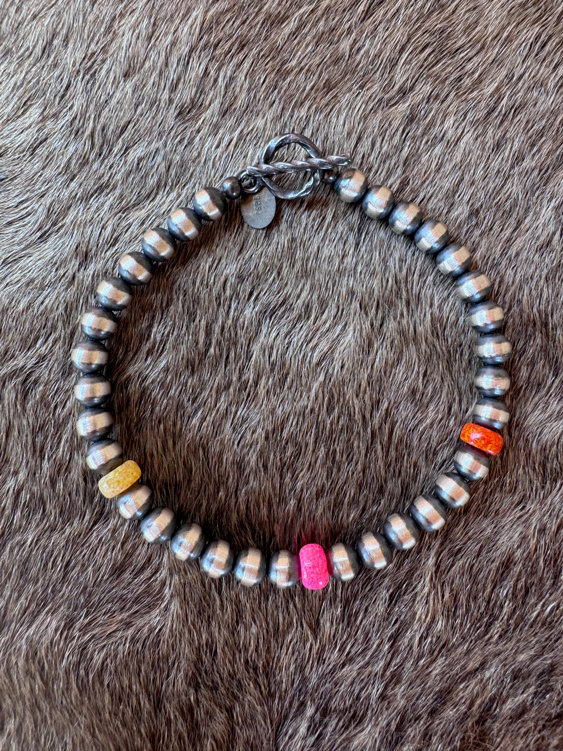 Handcrafted Fire Opal Collection & Sterling Silver Pearl 5mm Beaded Bracelet 7"