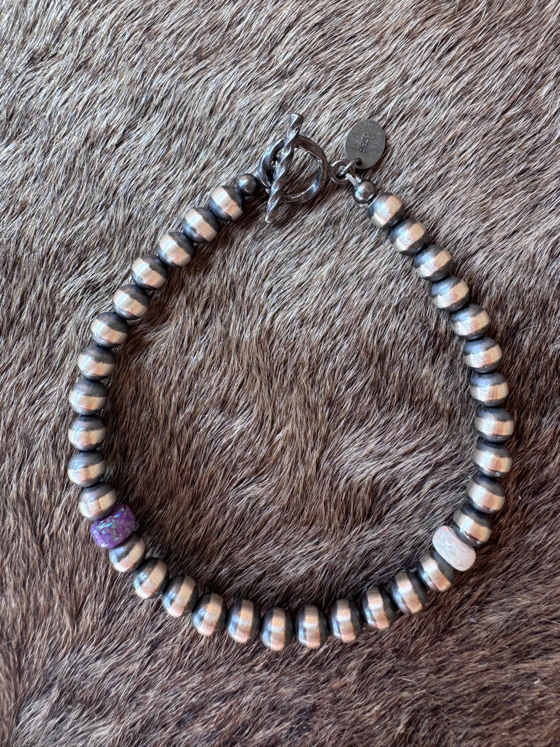 Handcrafted Fire Opal Collection & Sterling Silver Pearl 5mm Beaded Bracelet 7.5"