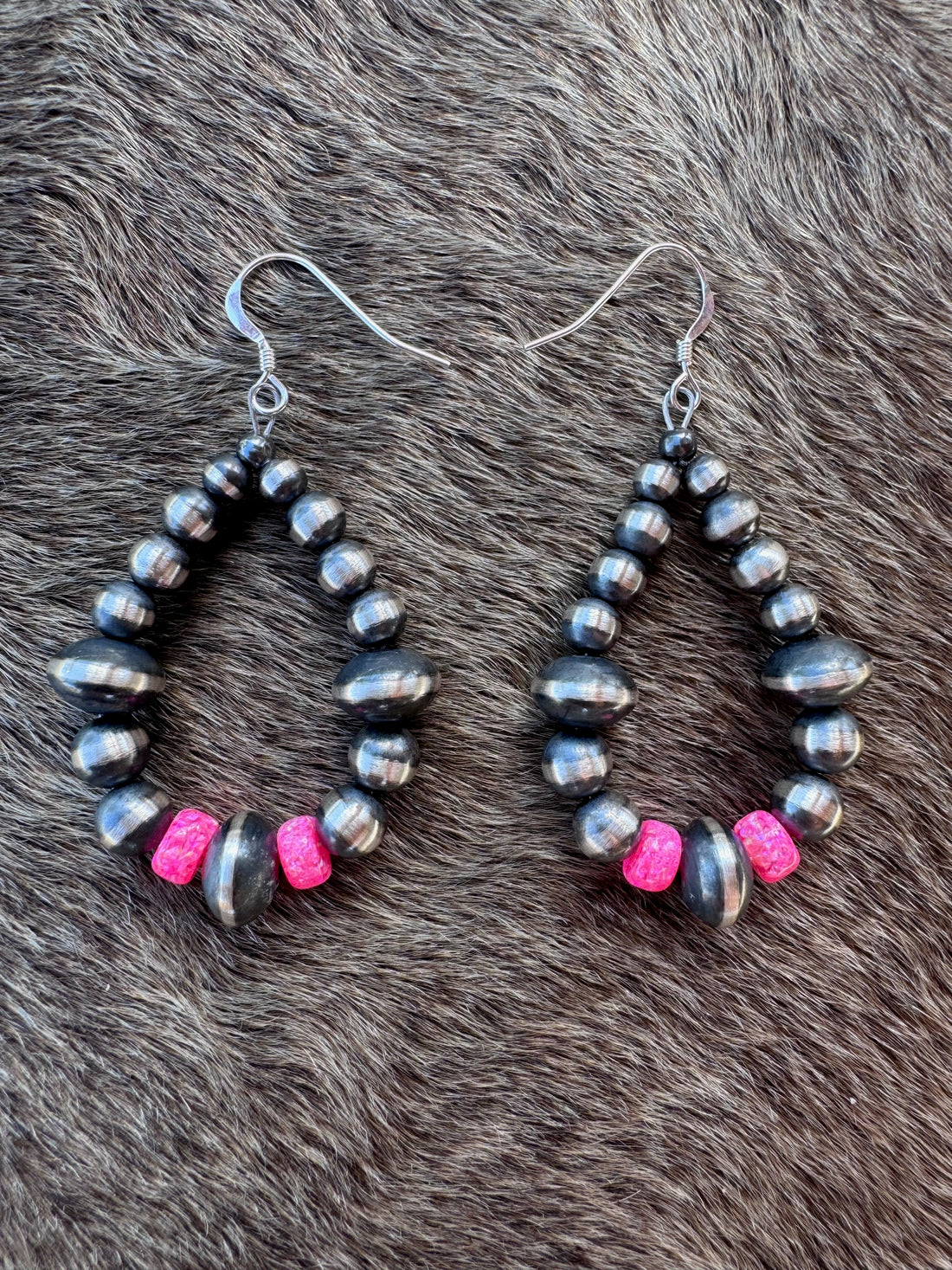 Handcrafted Hot Pink Fire Opal & Sterling Silver Pearl 4-8mm Mixed Beaded Hoop Dangle Earring