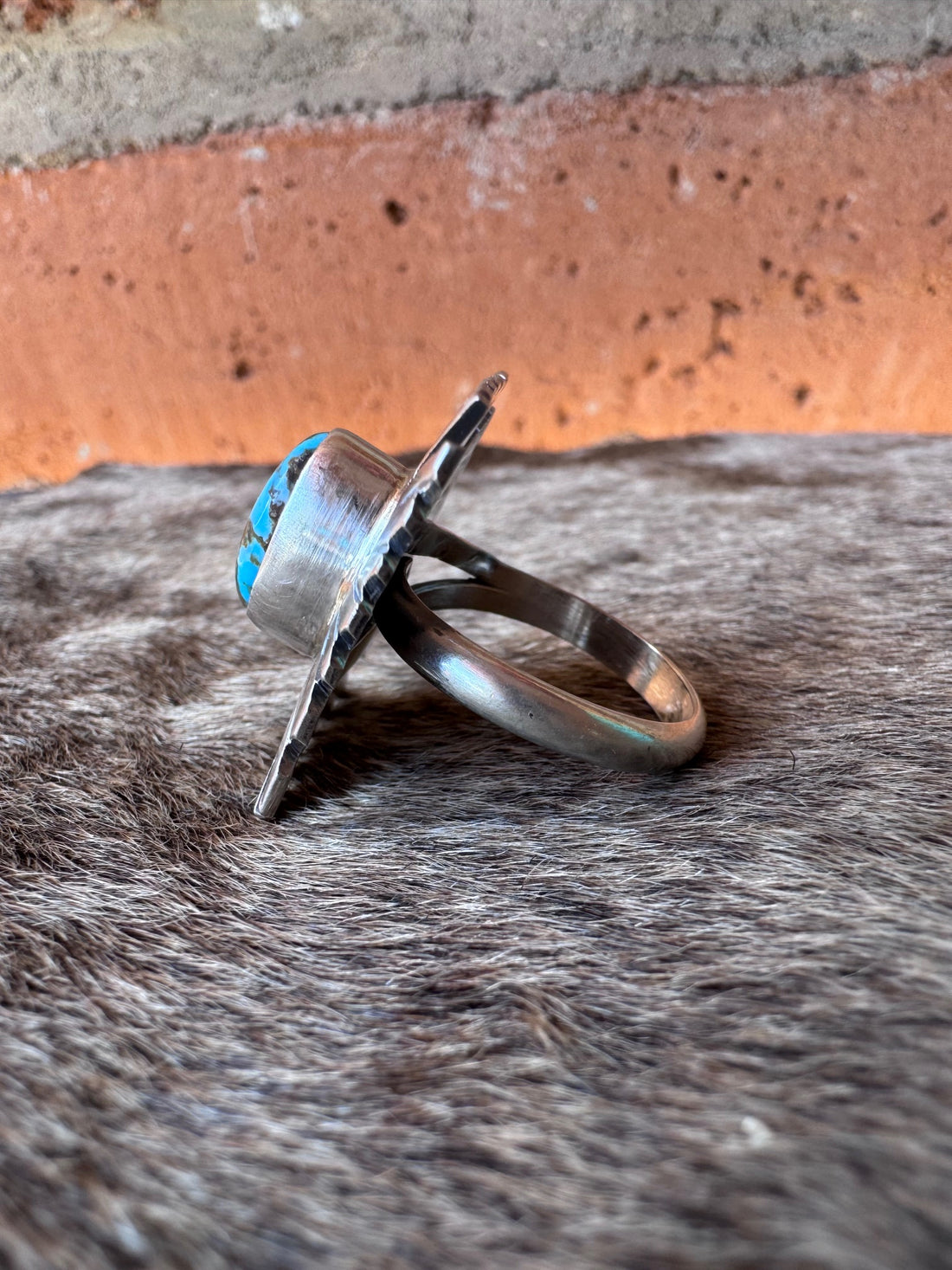 Handcrafted Turquoise & Sterling Silver Adjustable Cross Ring
