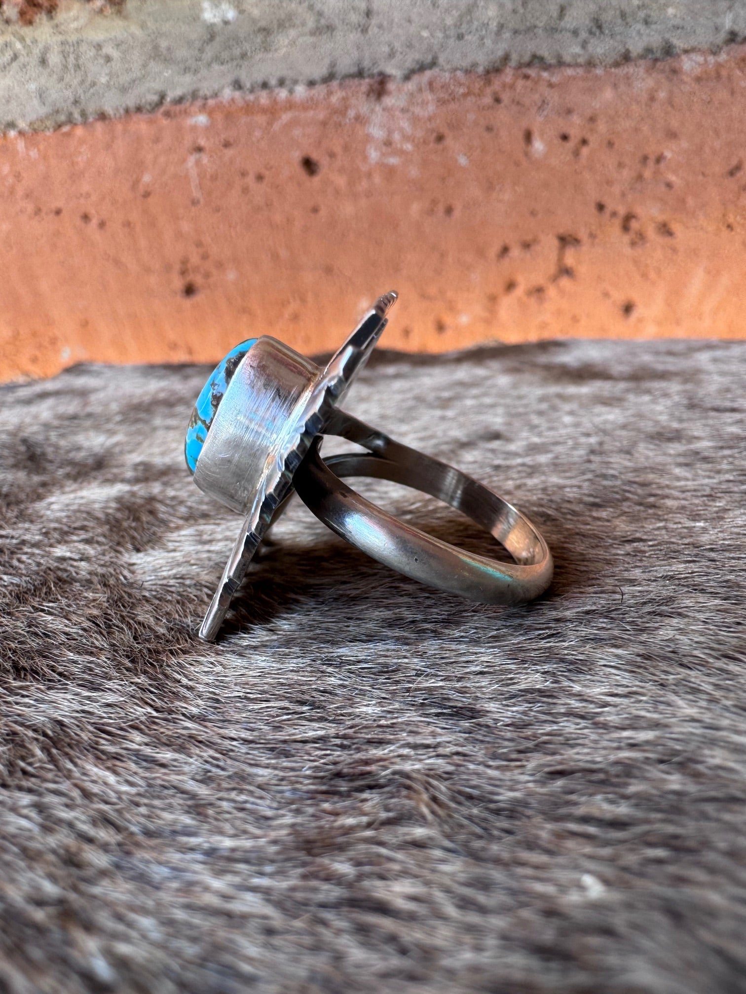 Handcrafted Turquoise & Sterling Silver Adjustable Cross Ring
