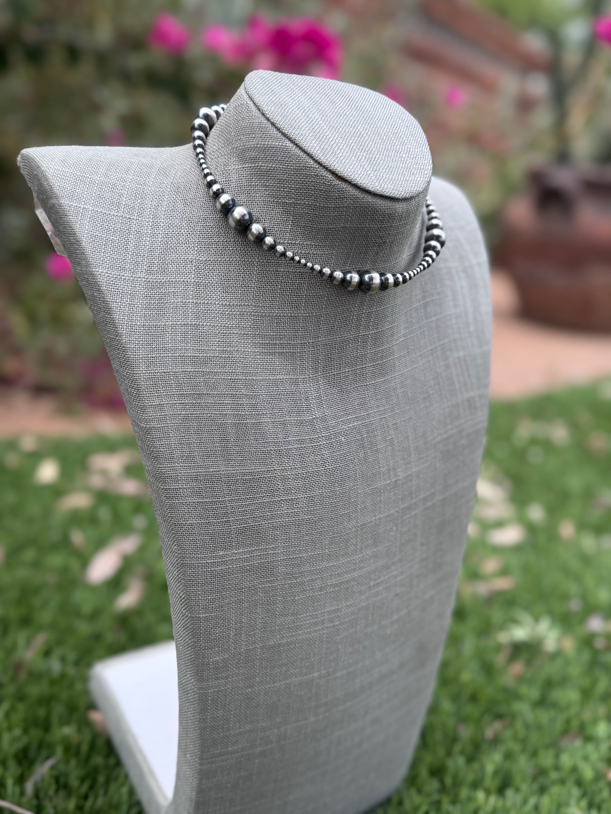 Handcrafted Sterling Silver Pearl 3-10mm Beaded Wrap Choker Necklace 14-16.5"