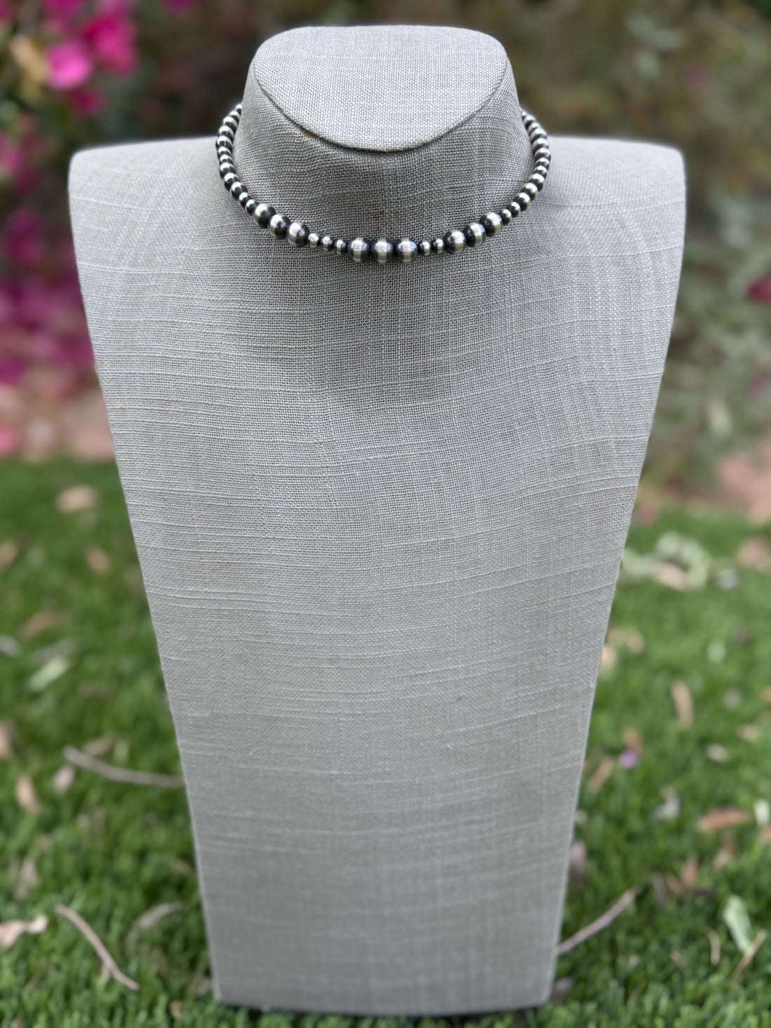 Handcrafted Sterling Silver Pearl 4-8mm Beaded Wrap Choker Necklace 16"