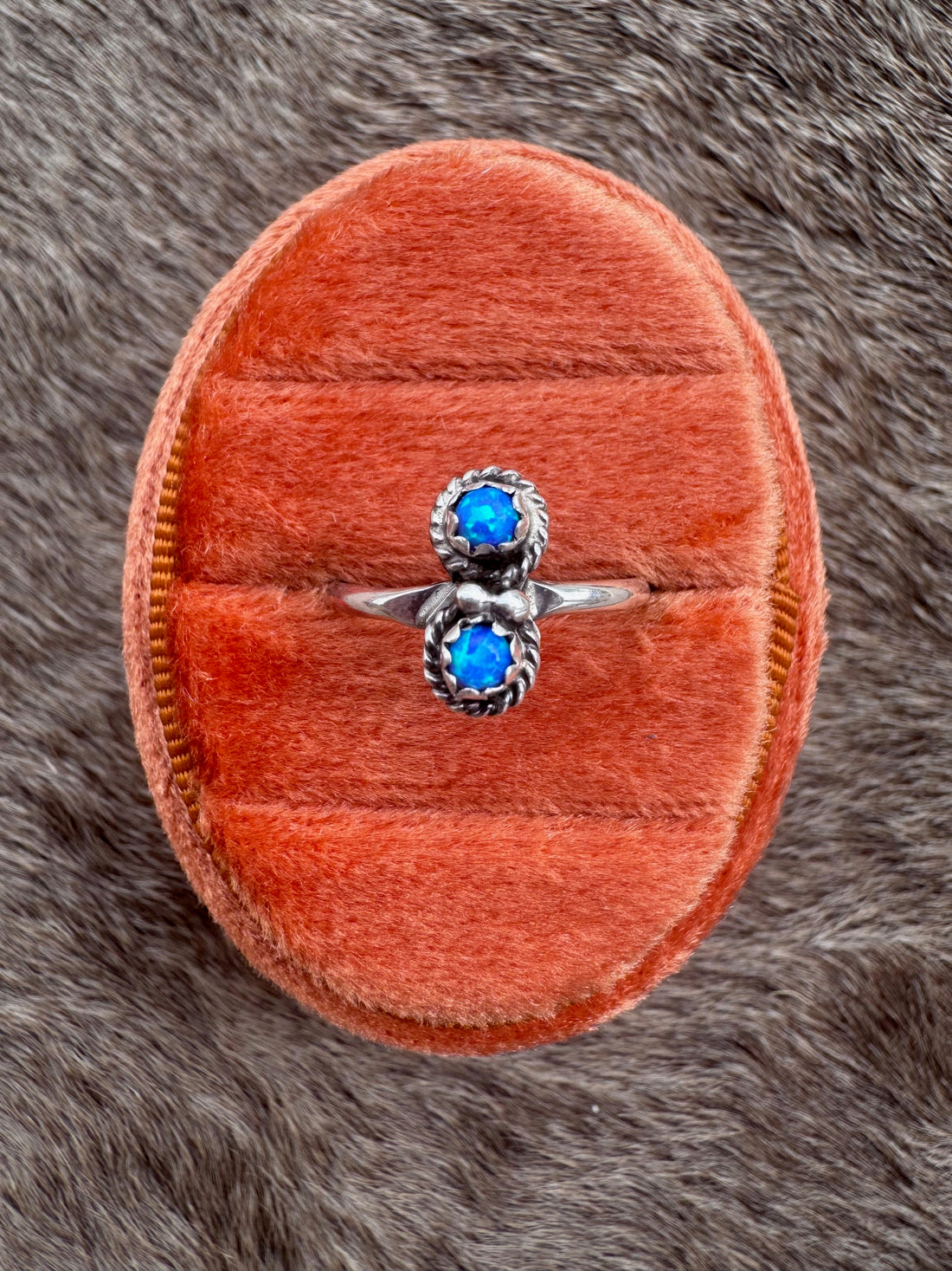 Handcrafted Sterling Silver & Two Stone Royal Blue Fire Opal Ring size 5.75