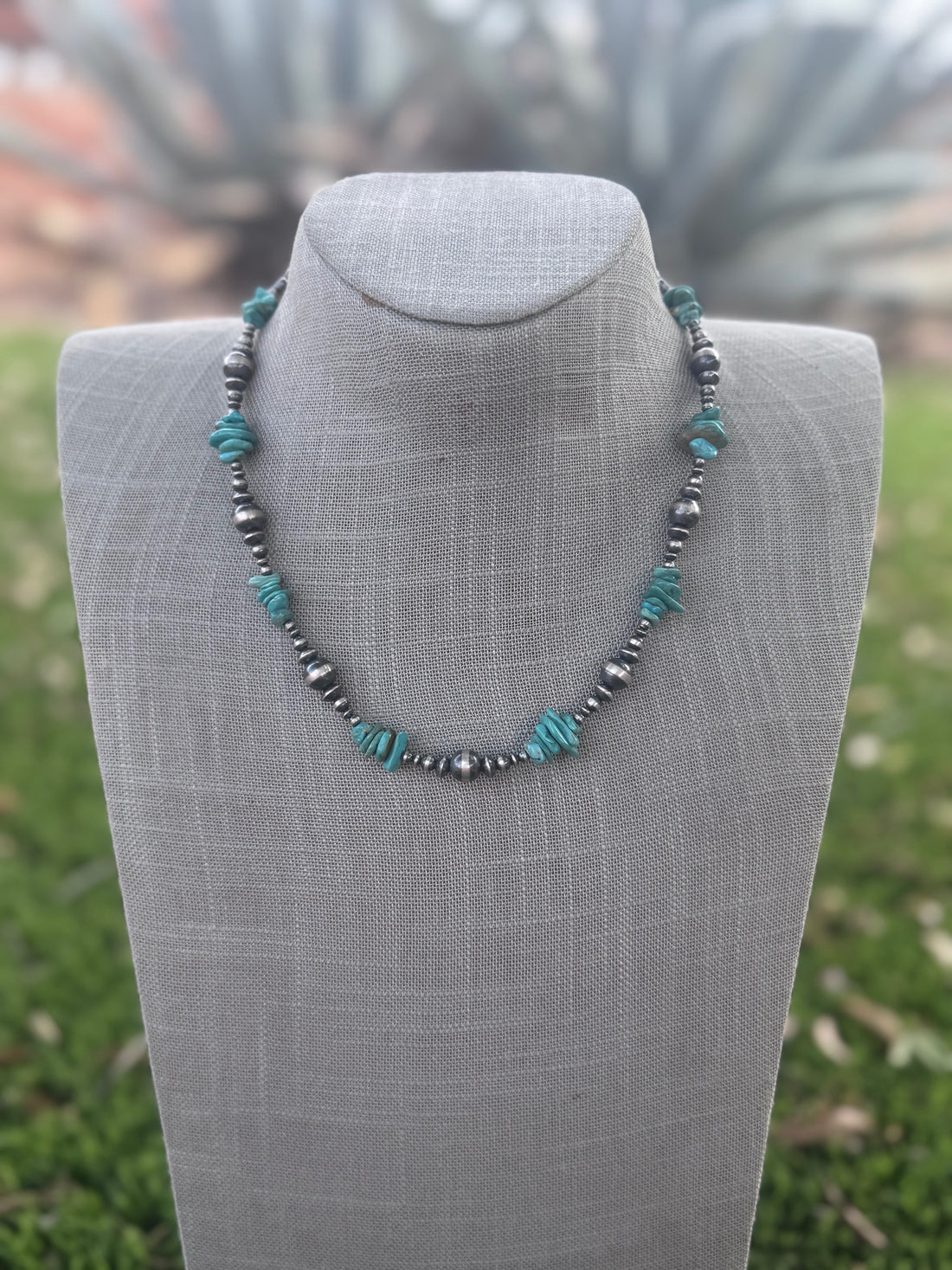 Handcrafted Turquoise & Sterling Silver Pearl 3-8mm Mixed Beaded Necklace 18"