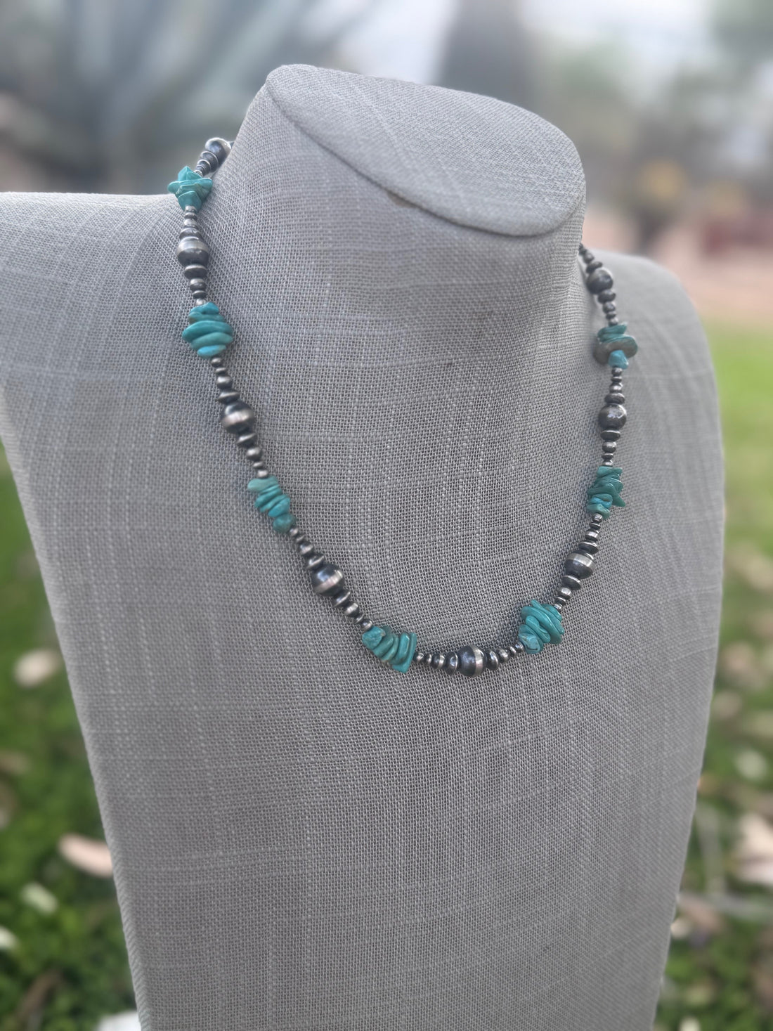 Handcrafted Turquoise & Sterling Silver Pearl 3-8mm Mixed Beaded Necklace 18"