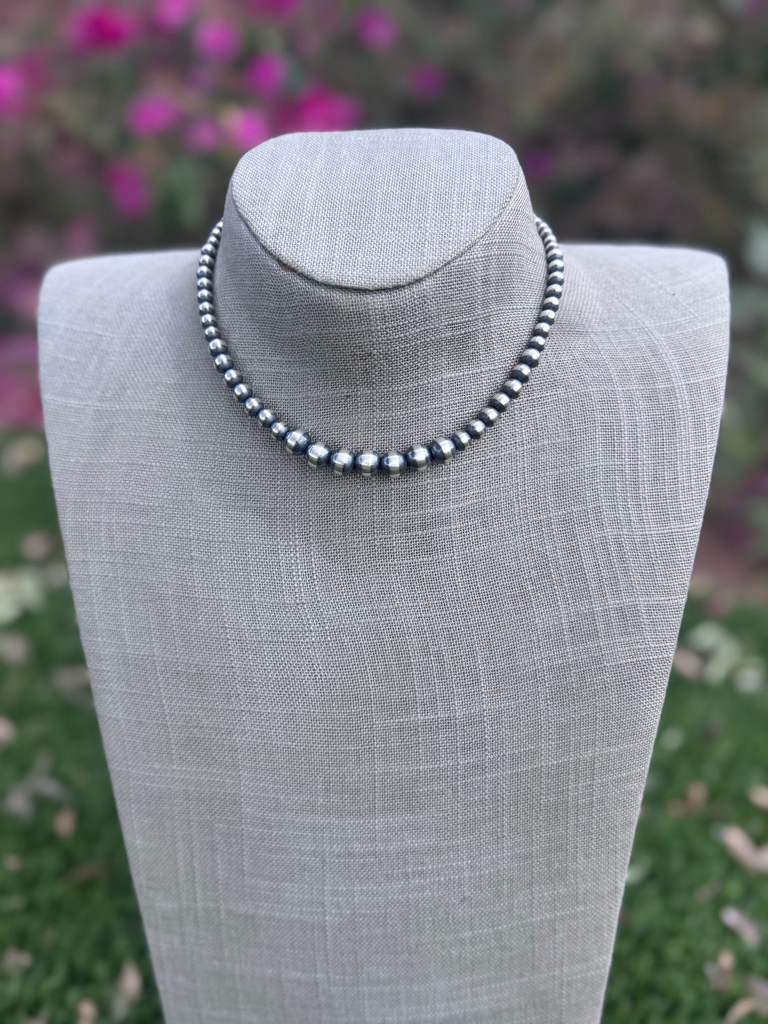 Handcrafted Graduated Sterling Silver Pearl 3-8mm Beaded Necklace