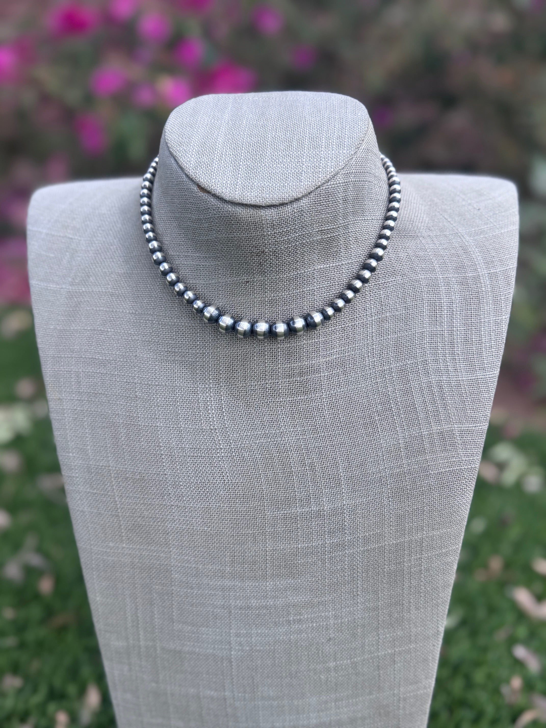 Handcrafted Graduated Sterling Silver Pearl 3-8mm Beaded Necklace