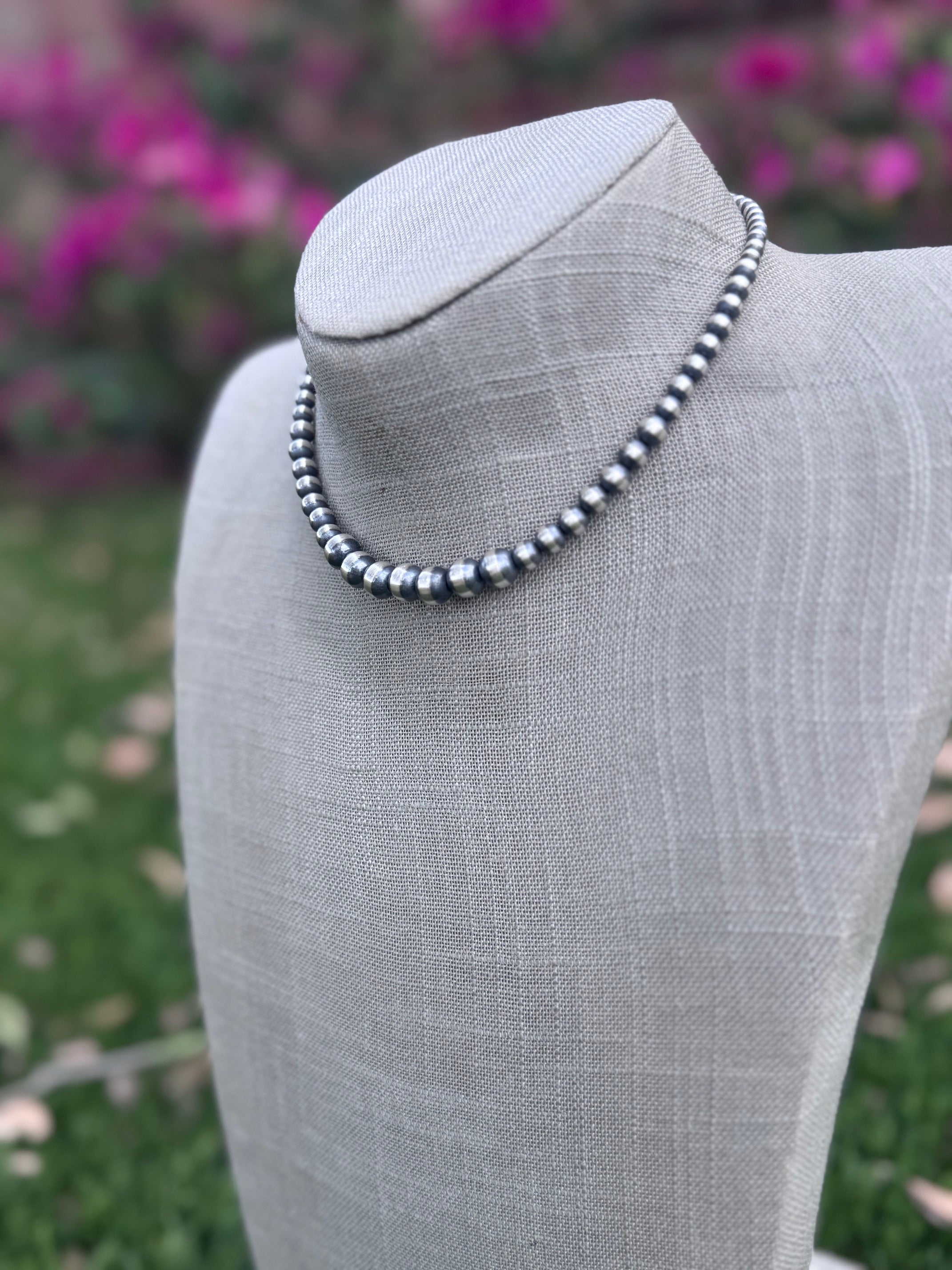 Handcrafted Graduated Sterling Silver Pearl 3-8mm Beaded Necklace