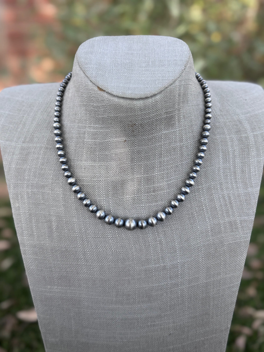 Handcrafted Old Pawn Graduated Sterling Silver Pearl 3-10mm Beaded Necklace 17"