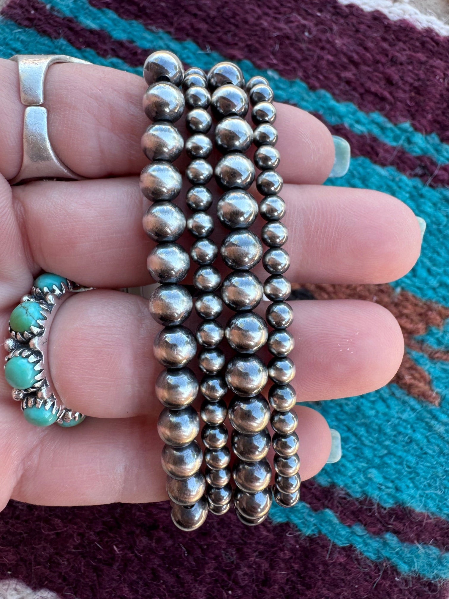 Handmade Sterling Silver Pearl Stretch 4-6mm Beaded Watch Band 5.5-6.5"