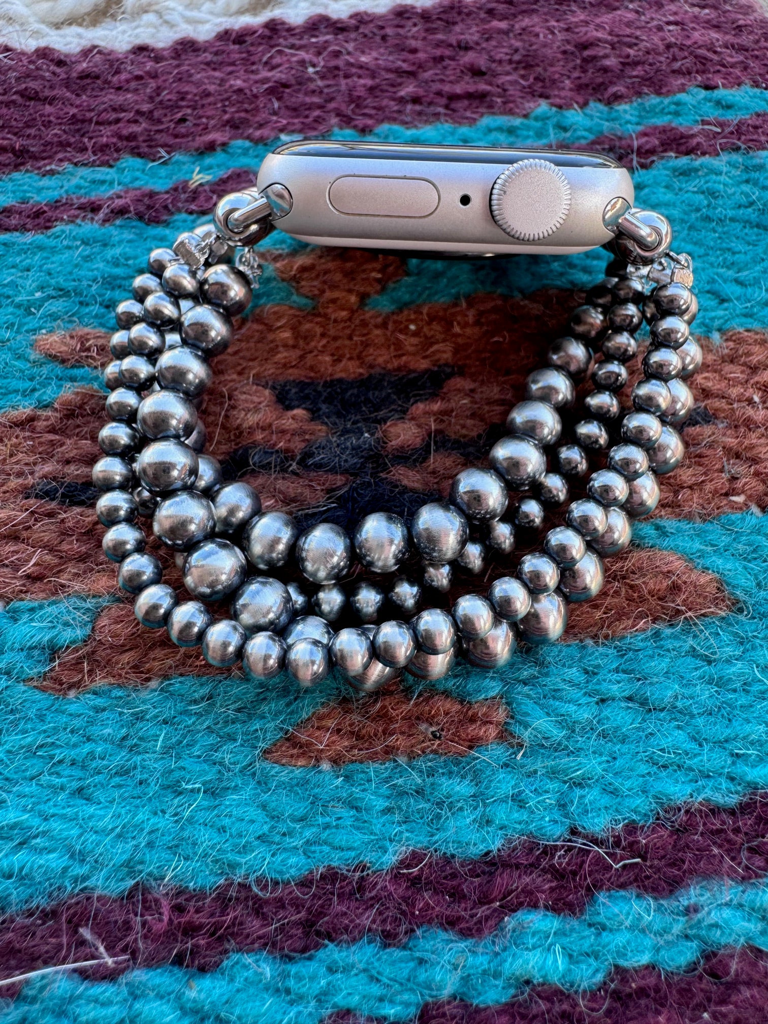 Handmade Sterling Silver Pearl Stretch 4-6mm Beaded Watch Band 5.5-6.5"