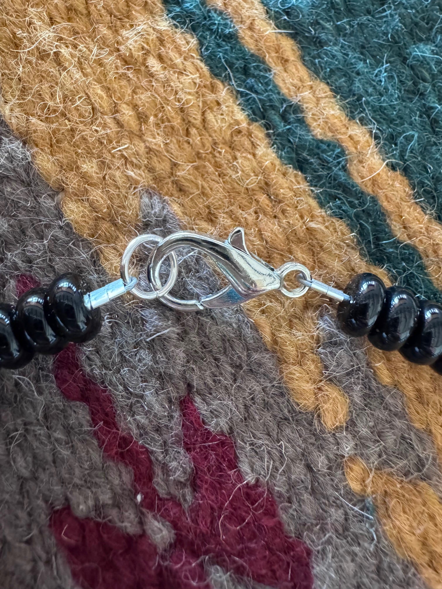 Handmade Thunderbird Turquoise & Sterling Silver Beaded Necklace 30"