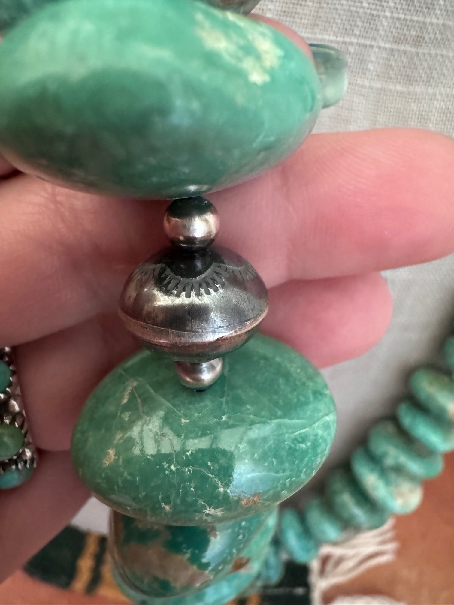 Handmade Royston Turquoise & Sterling Silver Beaded Necklace 32"