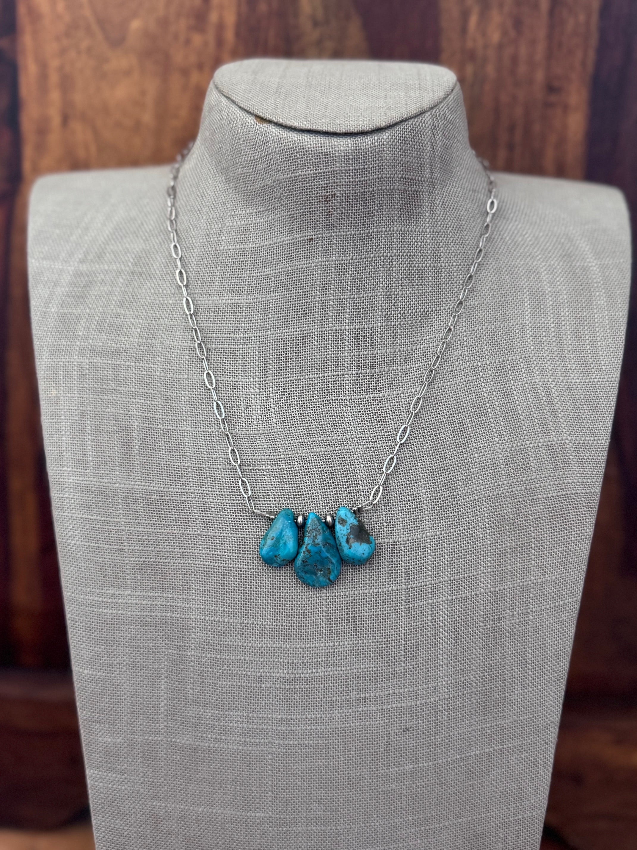 Handmade Turquoise & Silver Plated Chain Necklace 16"