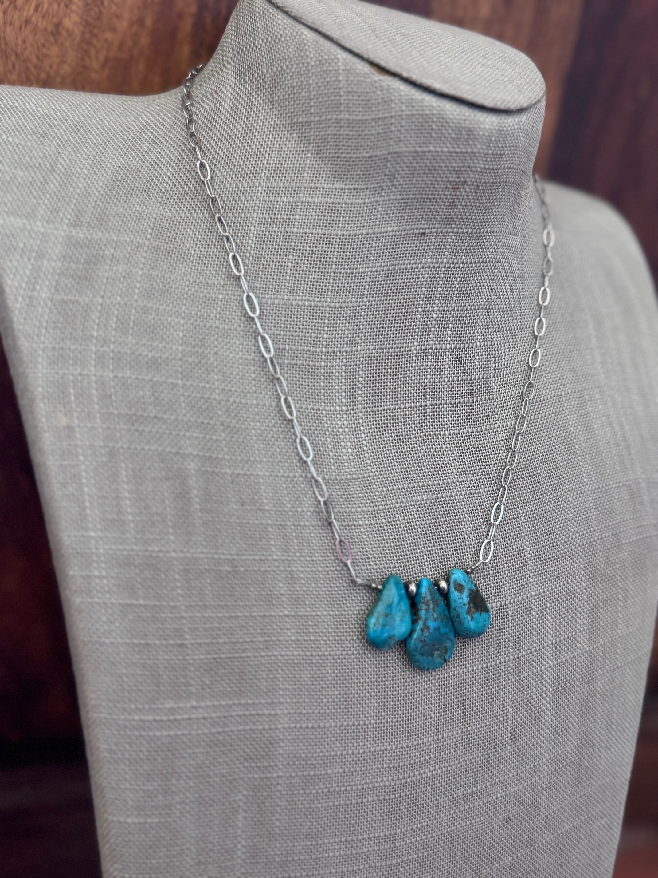 Handmade Turquoise & Silver Plated Chain Necklace 16"