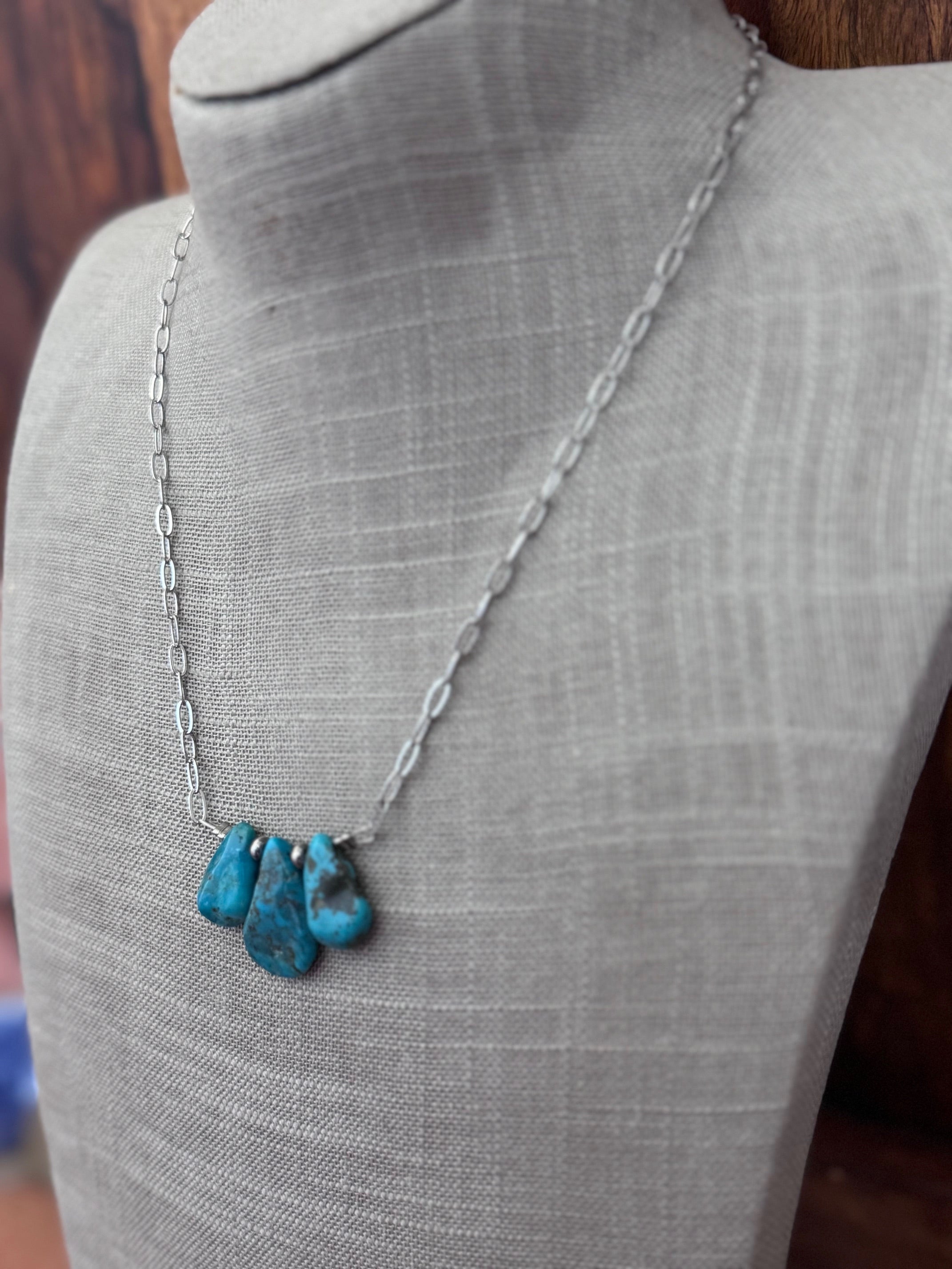 Handmade Turquoise & Silver Plated Chain Necklace 16"
