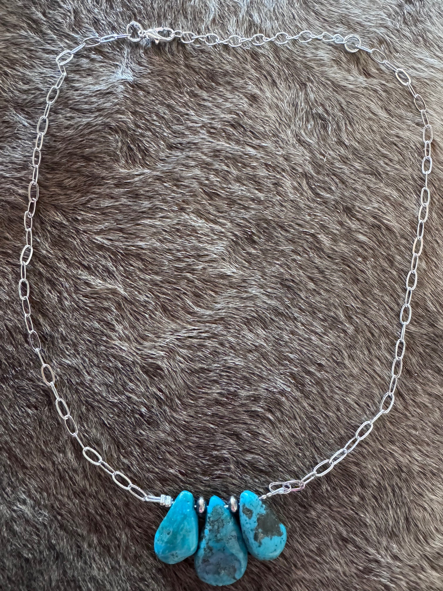 Handmade Turquoise & Silver Plated Chain Necklace 16"