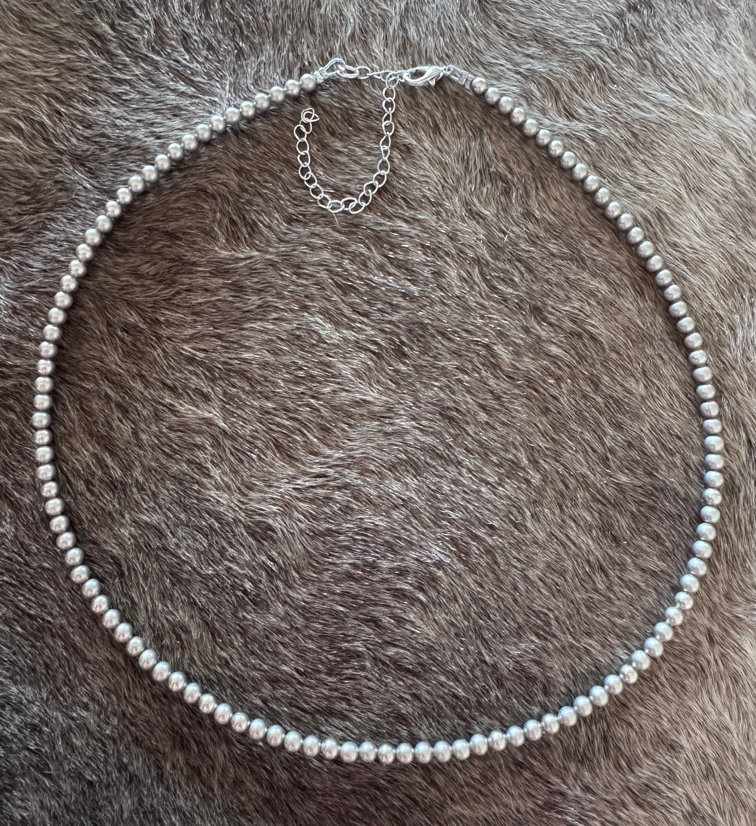 Handmade Silver Plated 4mm Beaded Necklace 18"