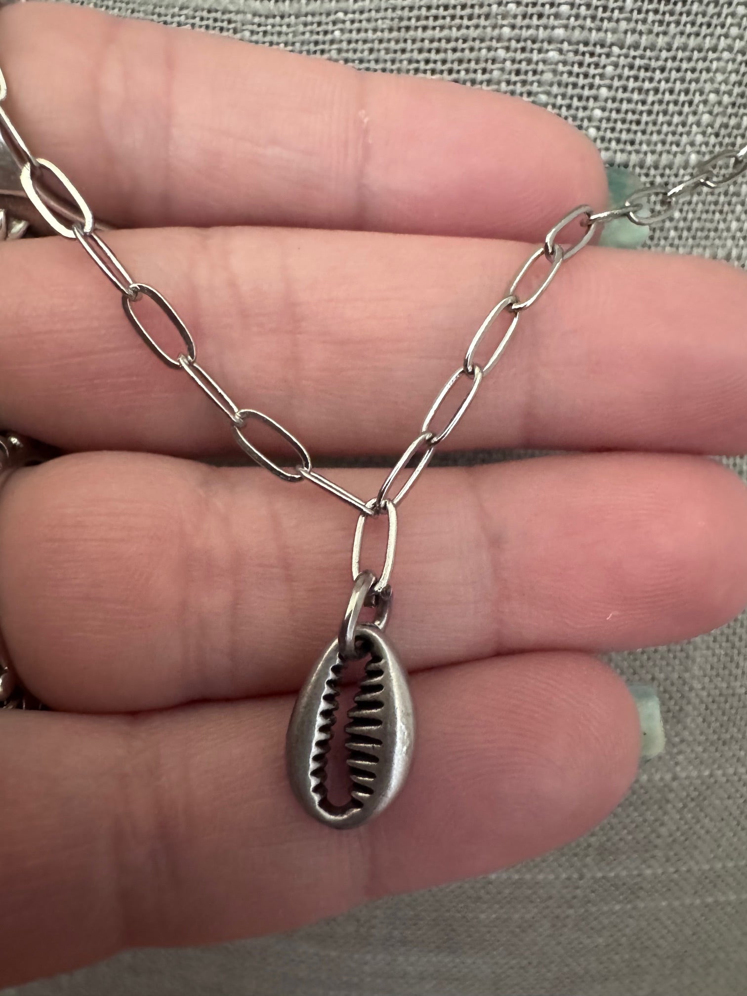 Handmade Silver Plated Cowrie Shell Pendant Chain Necklace 15"-18"