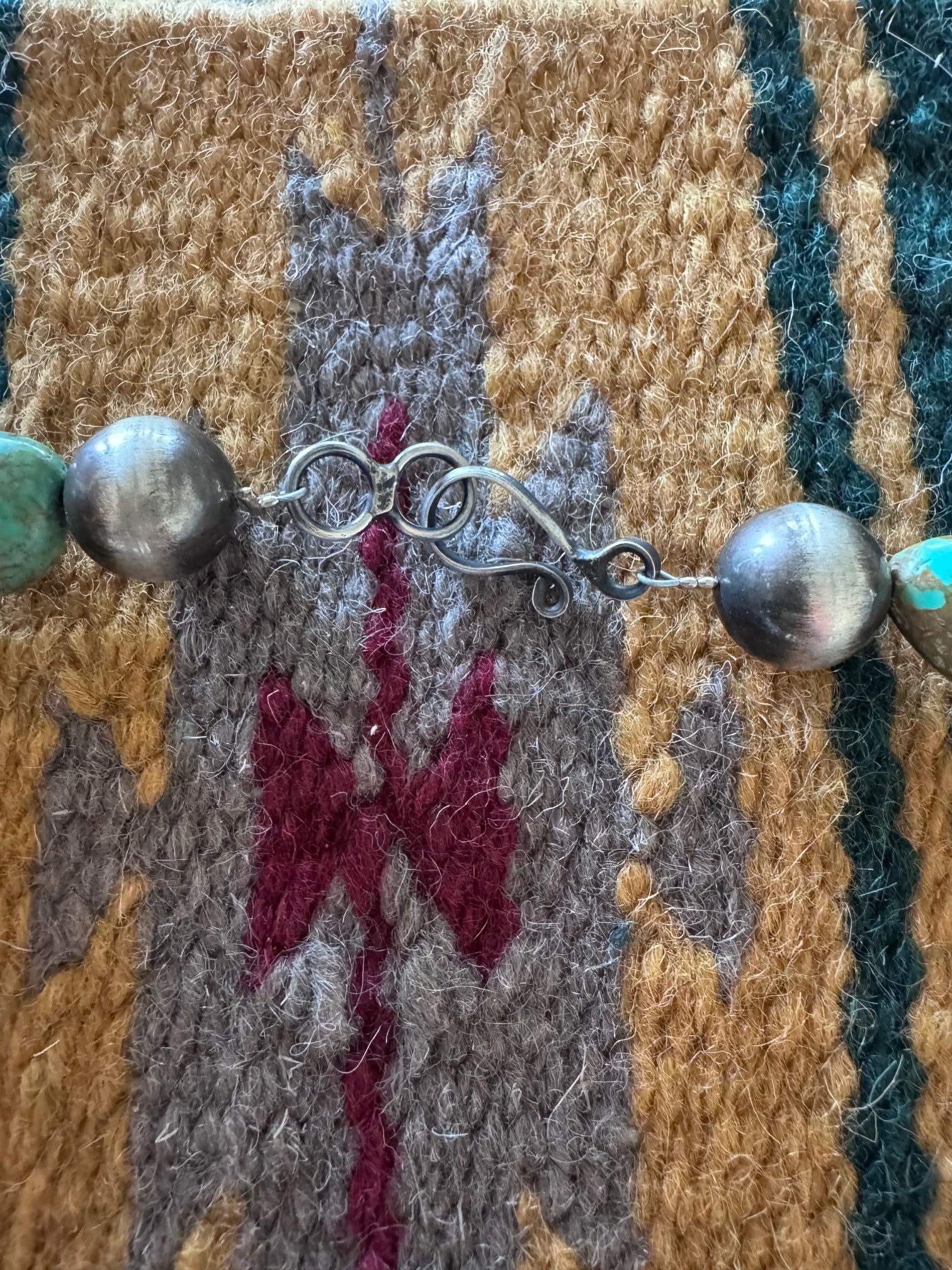 Handcrafted Sterling Silver & Royston Turquoise 14mm Beaded Necklace 25"