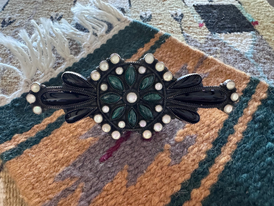 Handcrafted Black Onyx, Malachite & Sterling Silver Ring size 9 by Devin Brown
