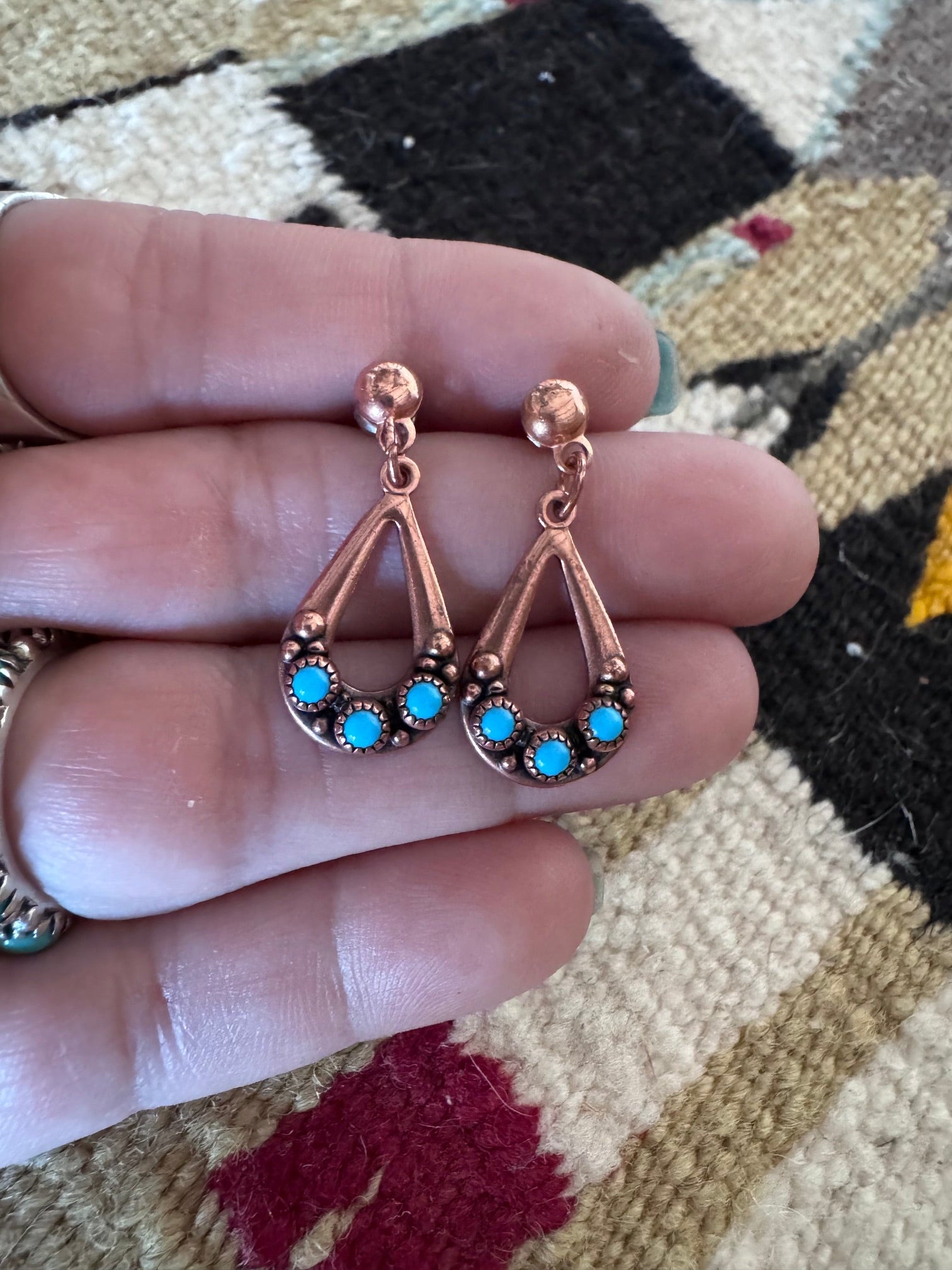 Handmade Copper Post Dangle Earrings