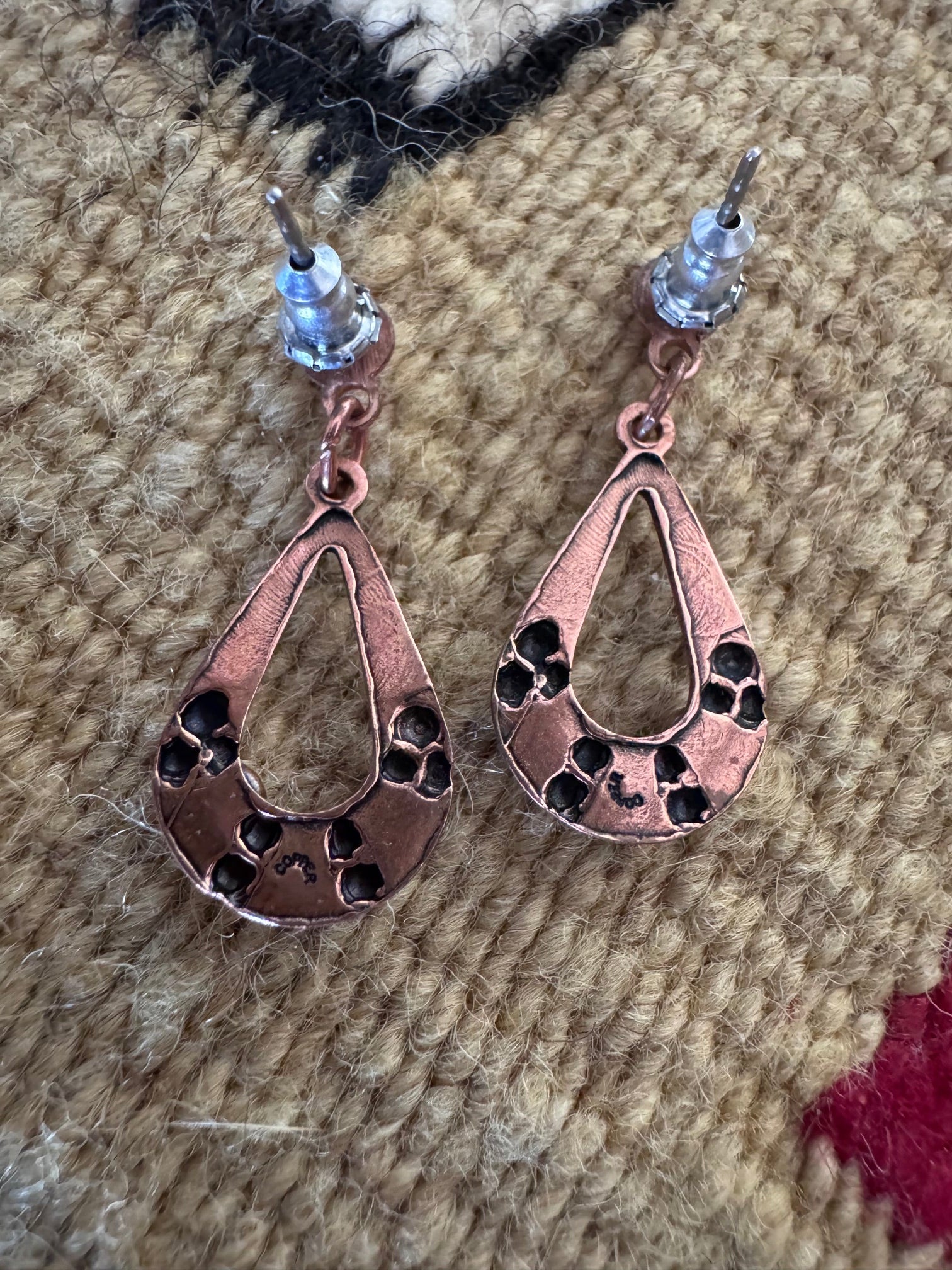 Handmade Copper Post Dangle Earrings