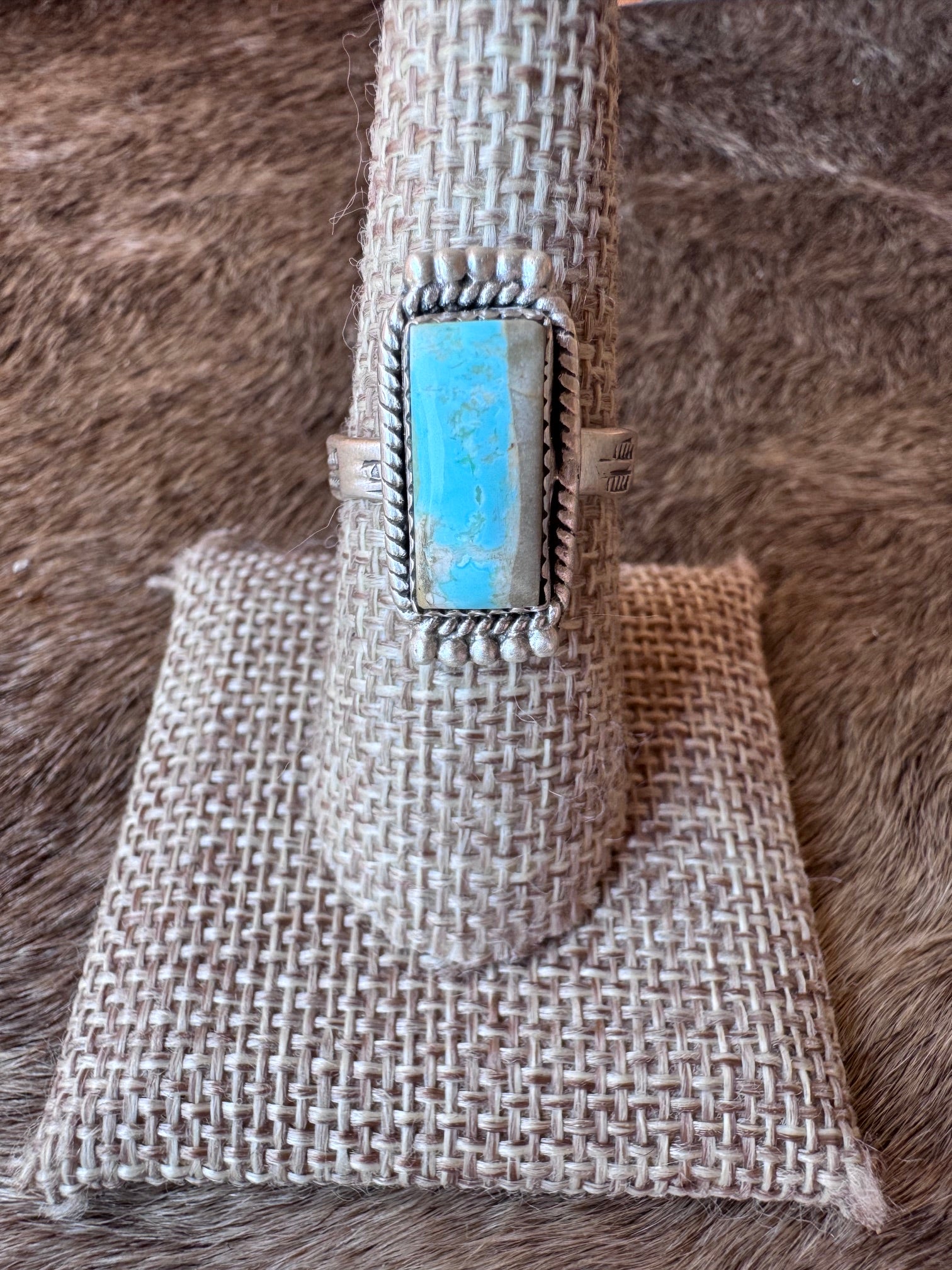 Handmade Sterling Silver Royston Ribbon Turquoise Adjustable Ring "Signed Nizhoni"
