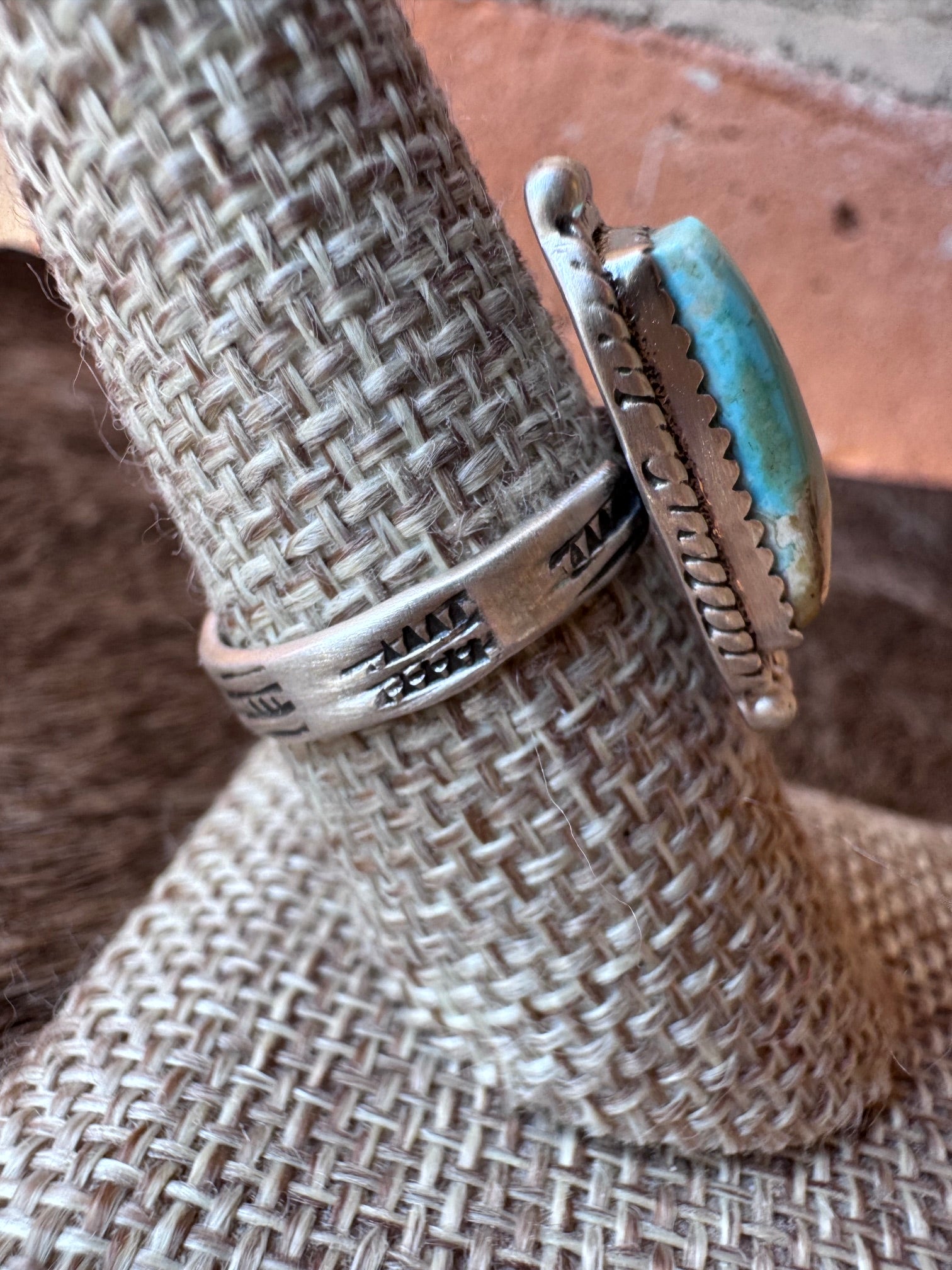 Handmade Sterling Silver Royston Ribbon Turquoise Adjustable Ring "Signed Nizhoni"