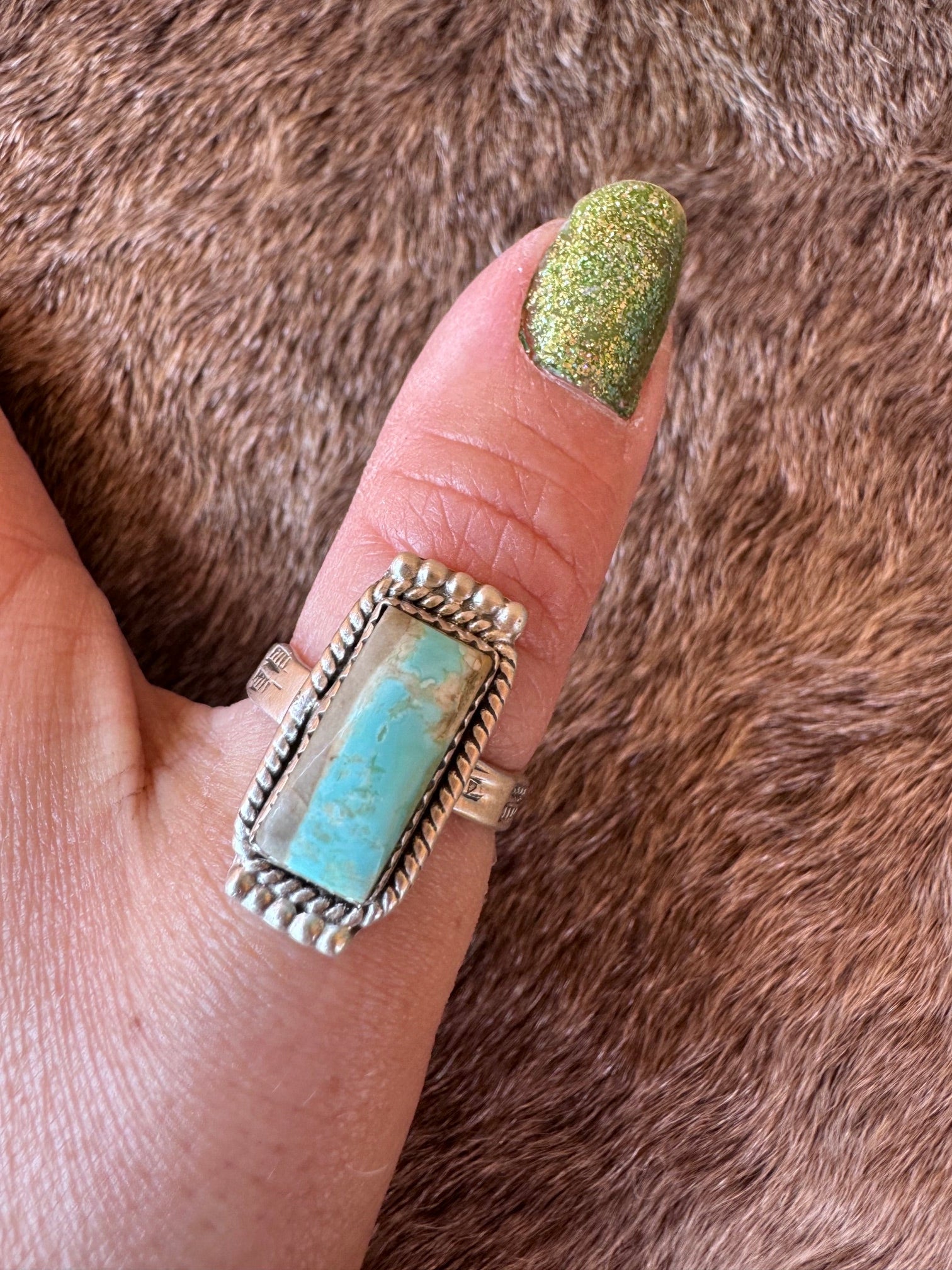 Handmade Sterling Silver Royston Ribbon Turquoise Adjustable Ring "Signed Nizhoni"