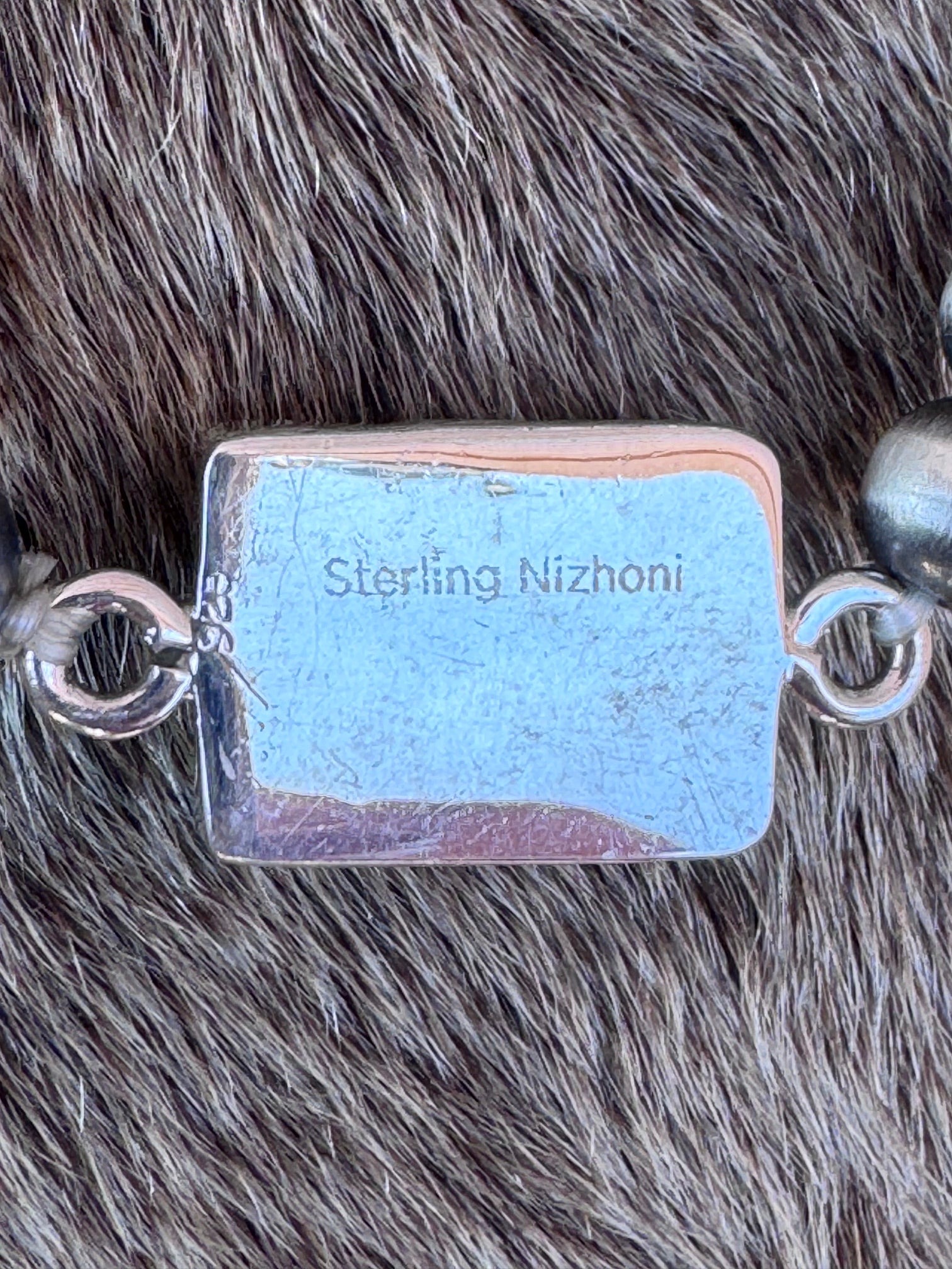 Handmade Sterling Silver Square Cotton Candy 6mm Beaded Stretch Bracelet with Signed Nizhoni