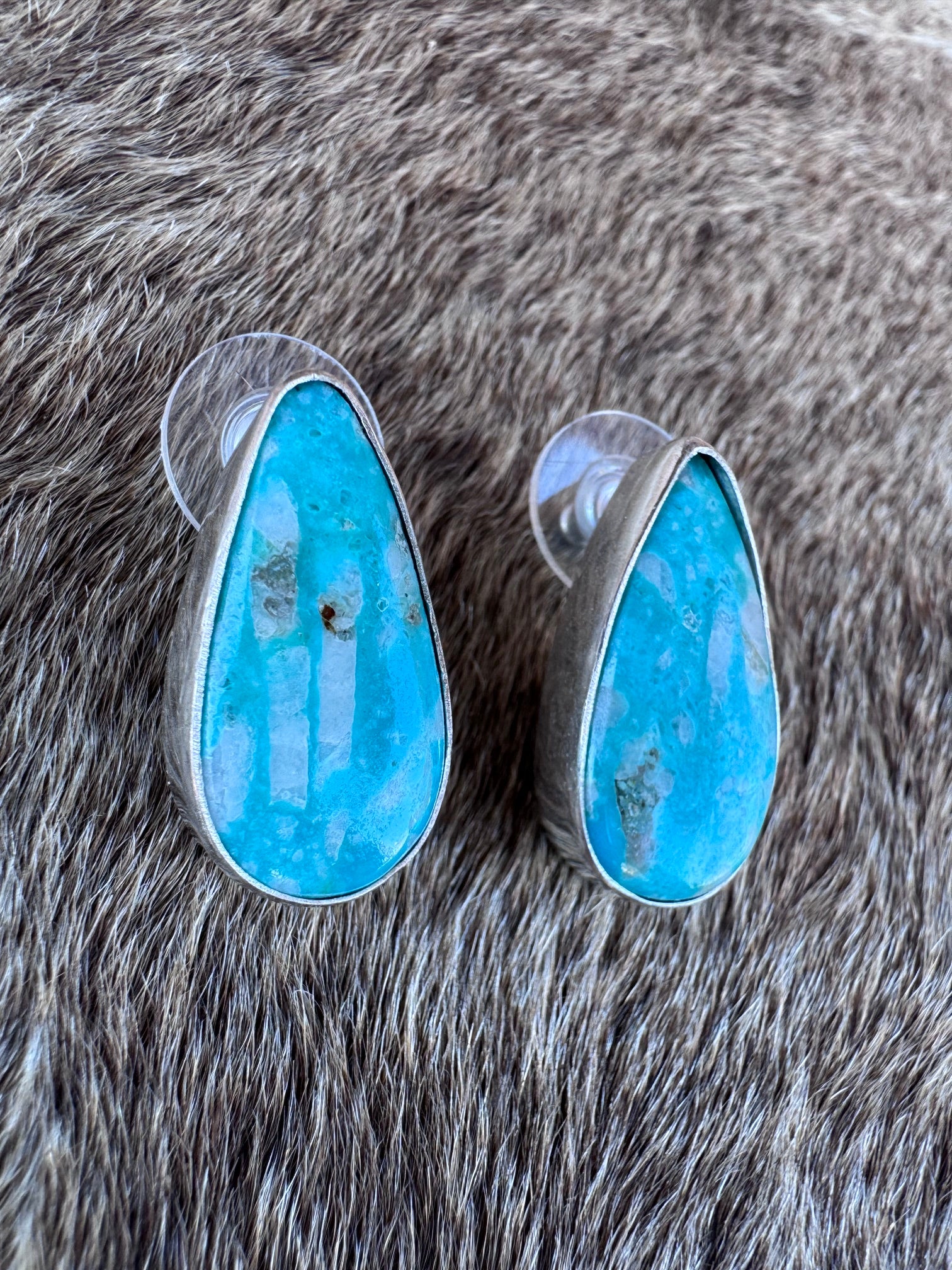 Handcrafted Turquoise & Sterling Silver Teardrop Post Earrings