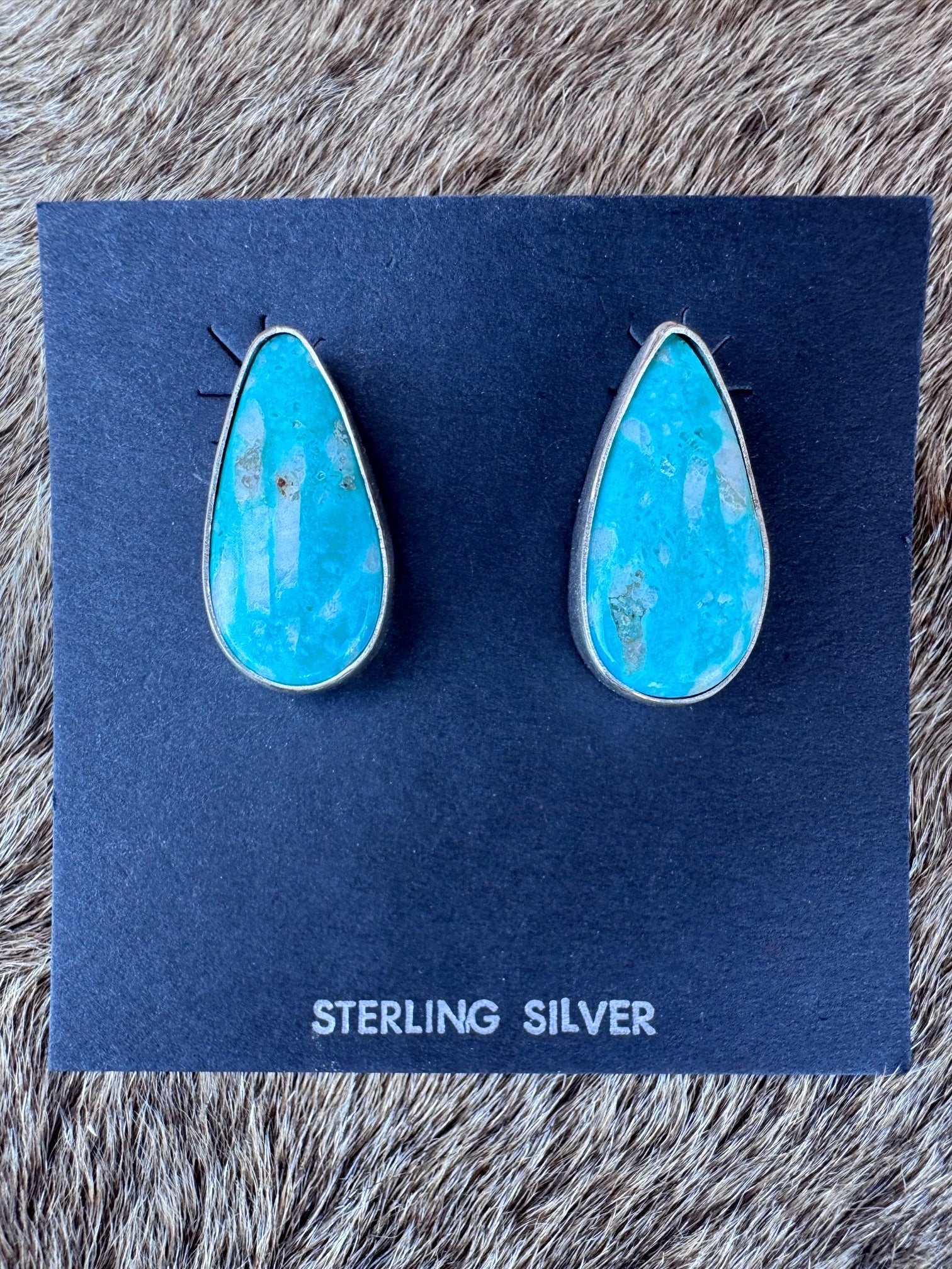 Handcrafted Turquoise & Sterling Silver Teardrop Post Earrings