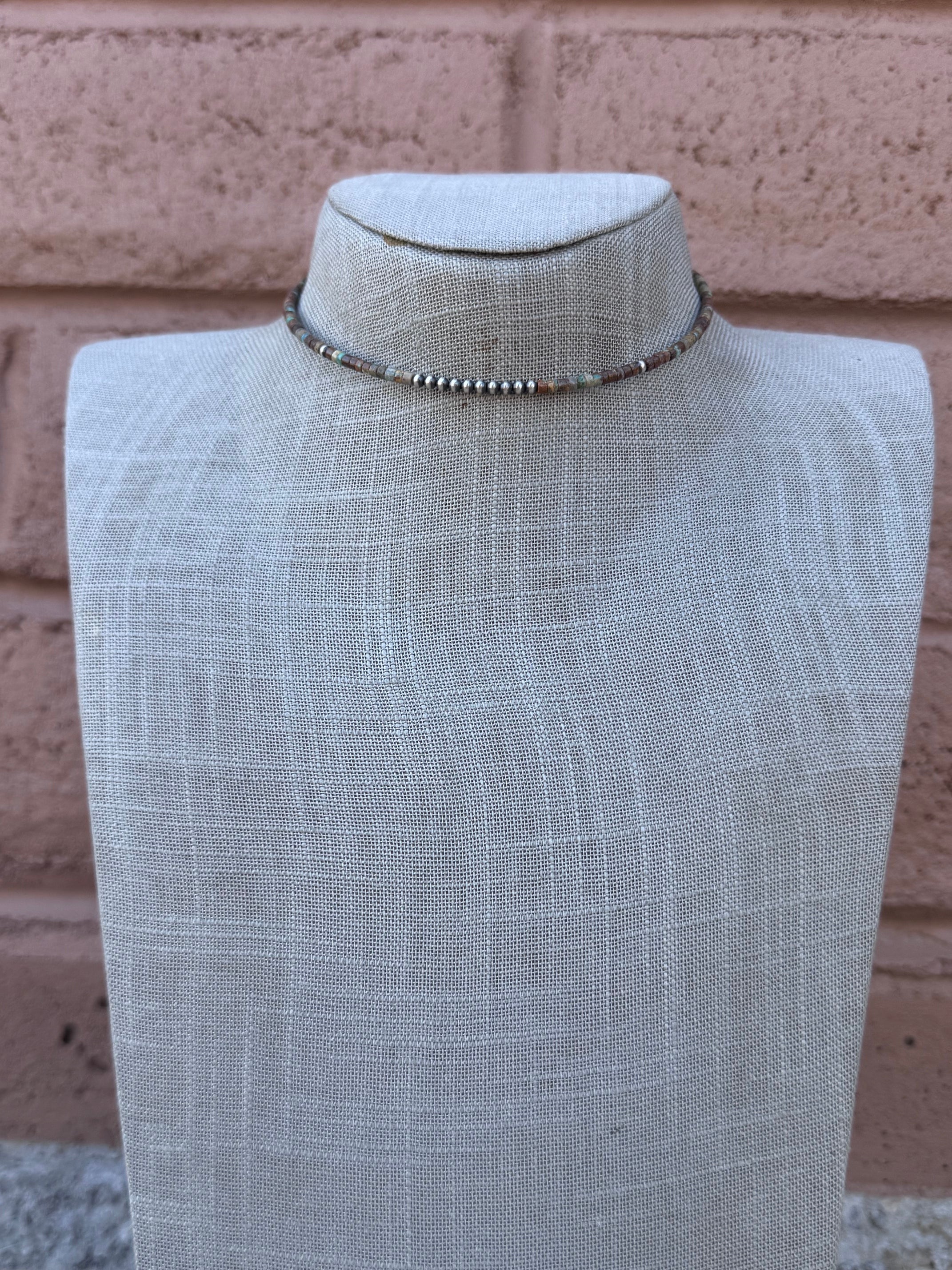 Handcrafted Turquoise & Sterling Silver Beaded Wrap Choker Necklace