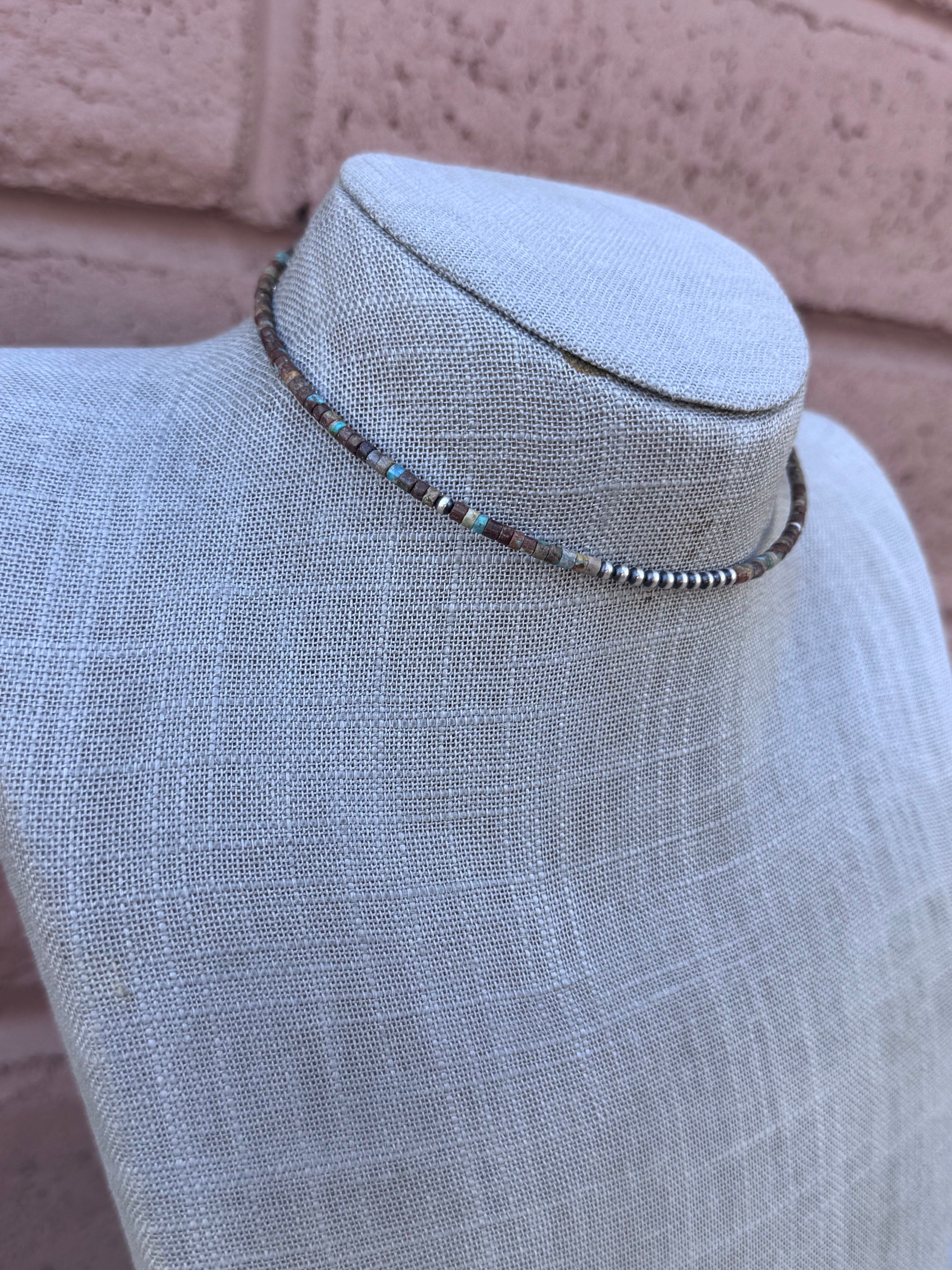Handcrafted Turquoise & Sterling Silver Beaded Wrap Choker Necklace