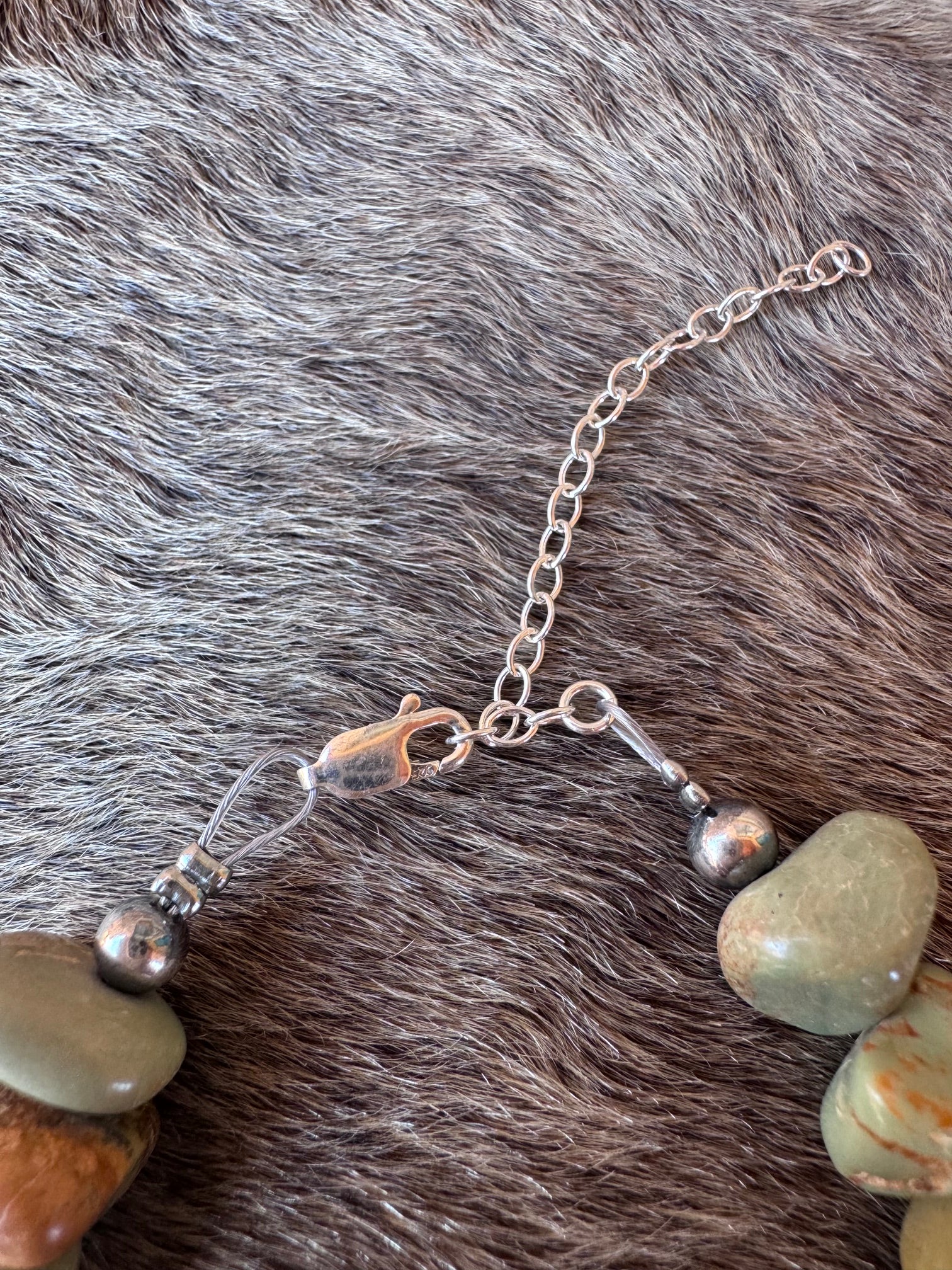 Handmade Green Turquoise Nugget & Sterling Silver Pearl Beaded Bracelet 7"