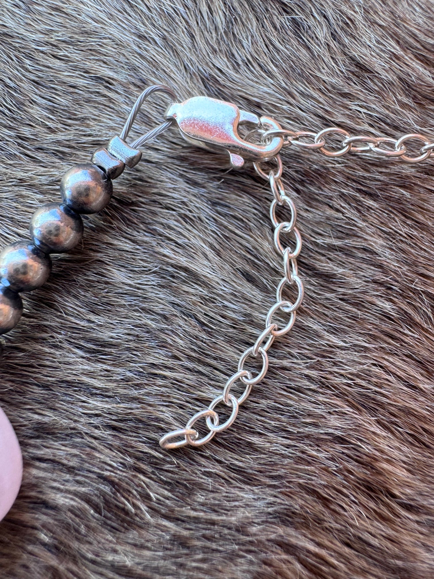 Handmade Rose Quartz Heart & Sterling Silver Pearl 4mm Beaded Bracelet 6.5"