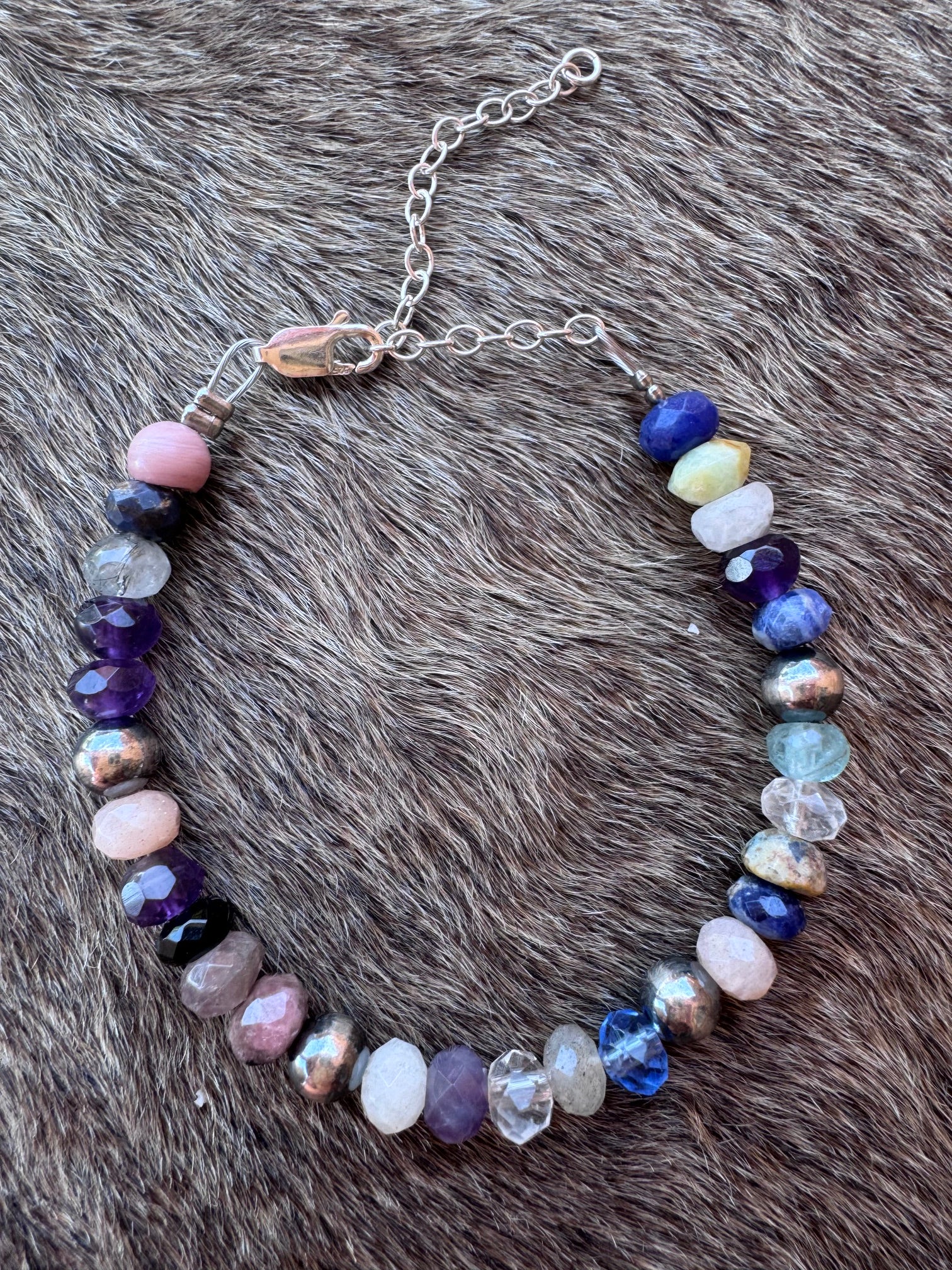 Handmade Mixed Gemstone & Sterling Silver 6mm Beaded Bracelet 6"