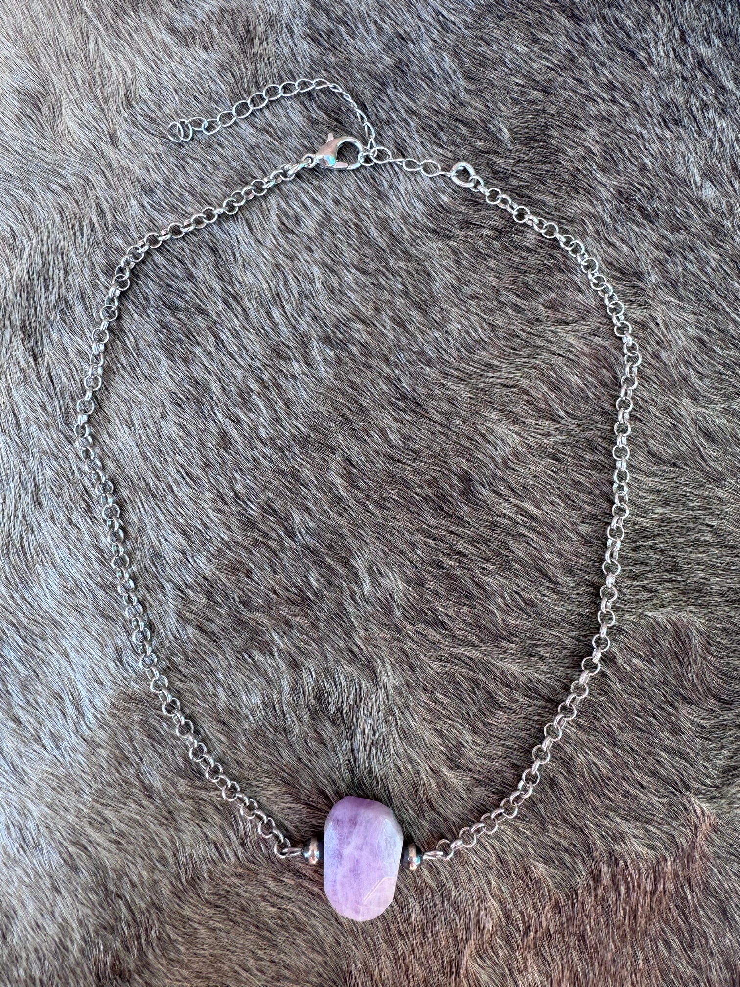 Handmade Silver Plated & Kunzite Stone Chain Necklace 13"-16"