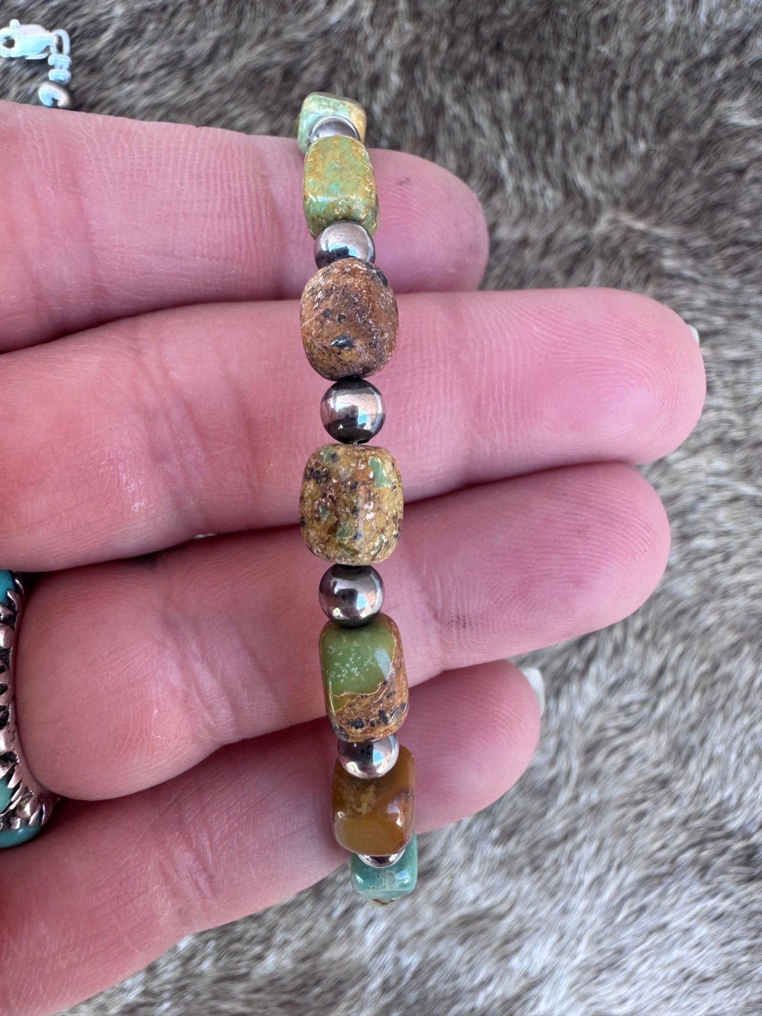 Handmade Polished Turquoise and Sterling Silver 4mm Beaded Bracelet 6"