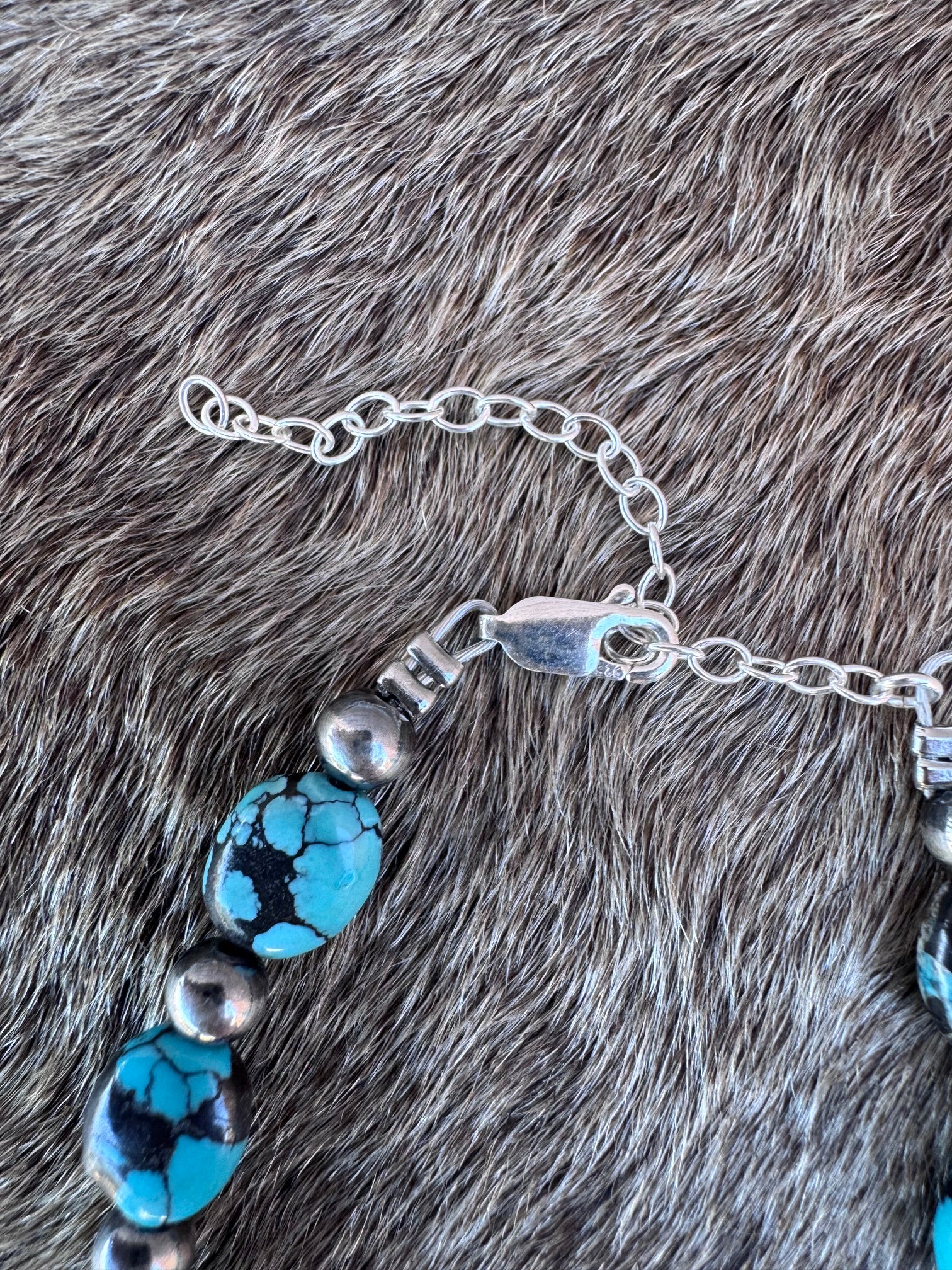 Handmade Turquoise and Sterling Silver 5mm Beaded Bracelet 6
