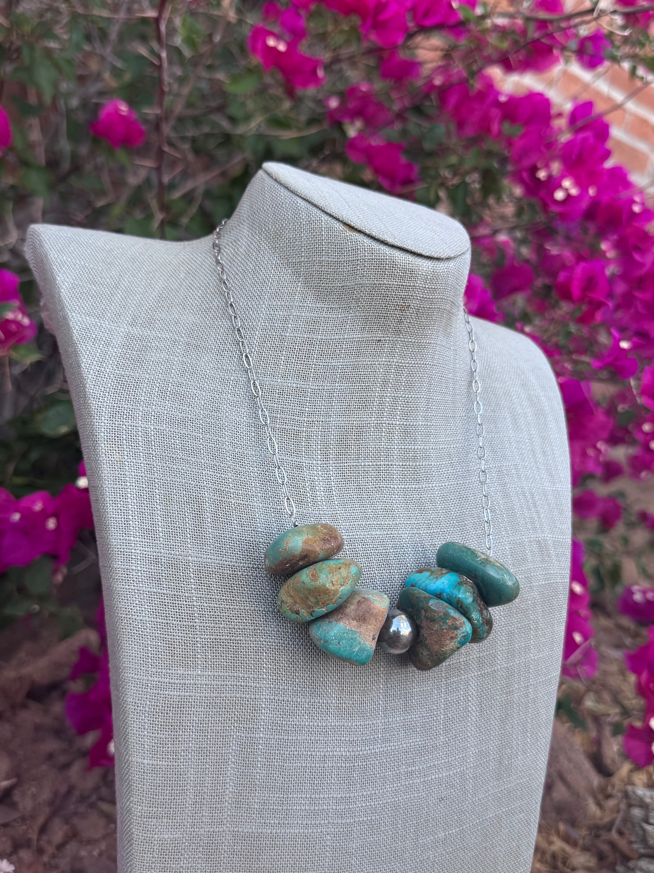 Handmade Sterling Silver & Chunky Turquoise Paperclip Chain Necklace 16"