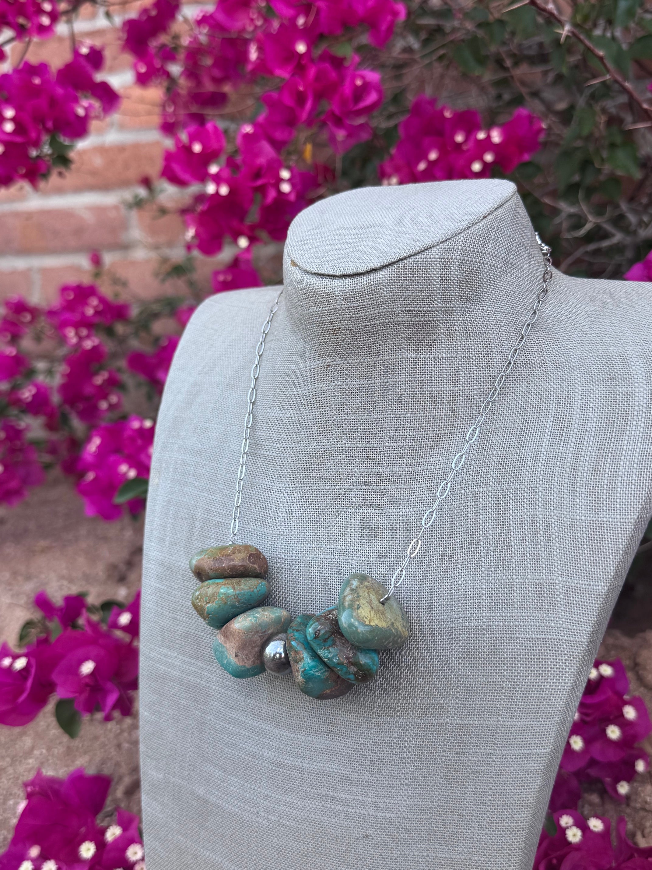 Handmade Sterling Silver & Chunky Turquoise Paperclip Chain Necklace 16"