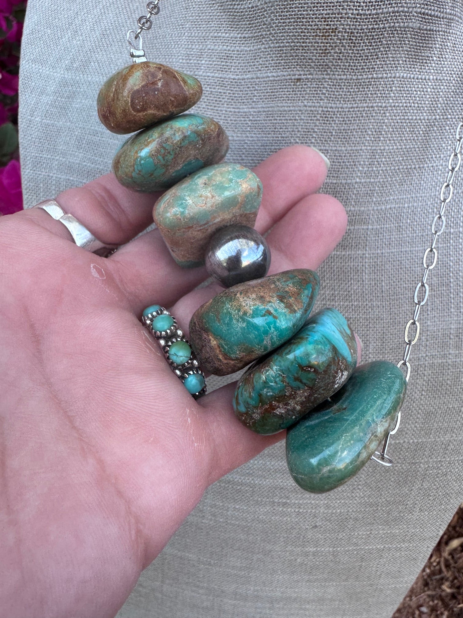 Handmade Sterling Silver & Chunky Turquoise Paperclip Chain Necklace 16"