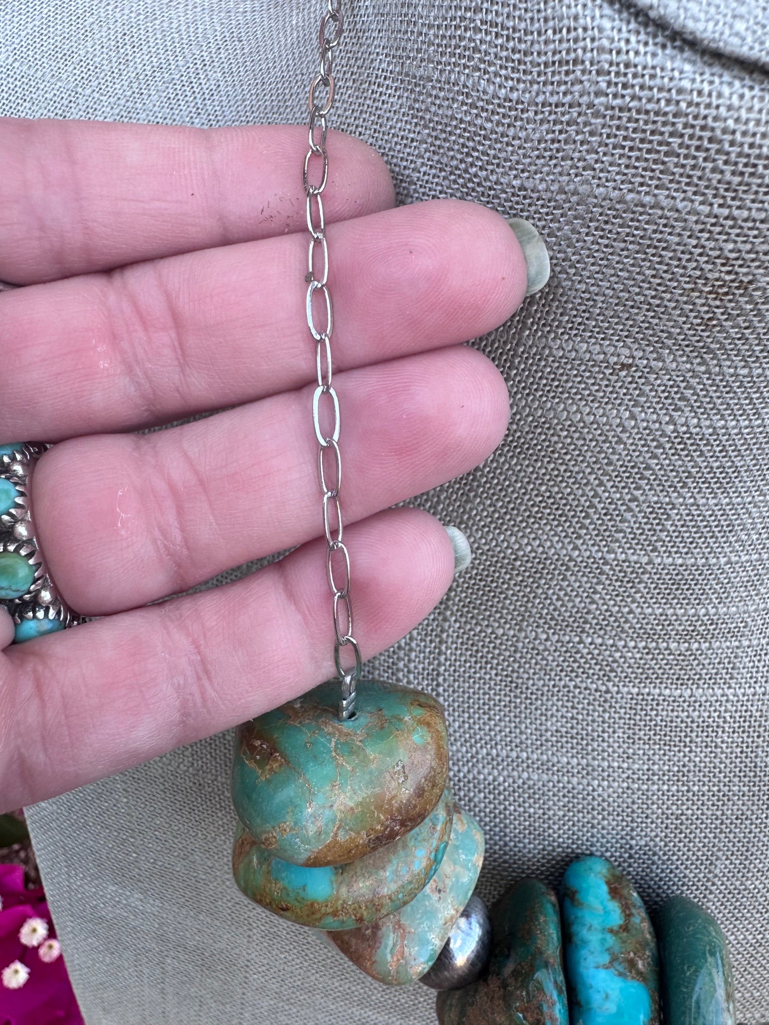 Handmade Sterling Silver & Chunky Turquoise Paperclip Chain Necklace 16"