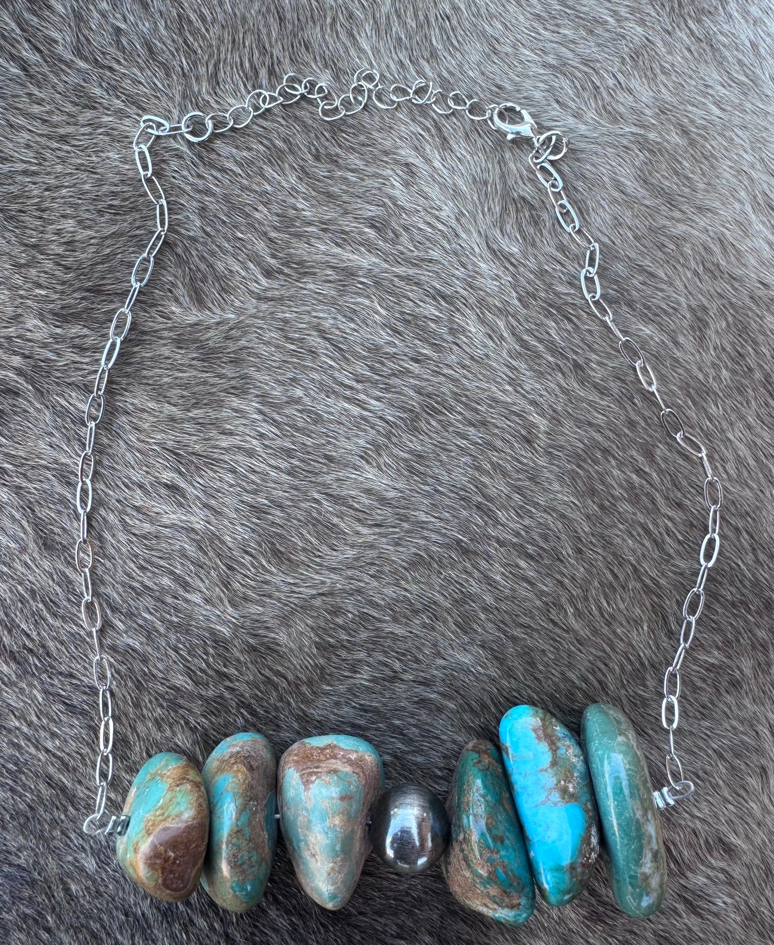 Handmade Sterling Silver & Chunky Turquoise Paperclip Chain Necklace 16"