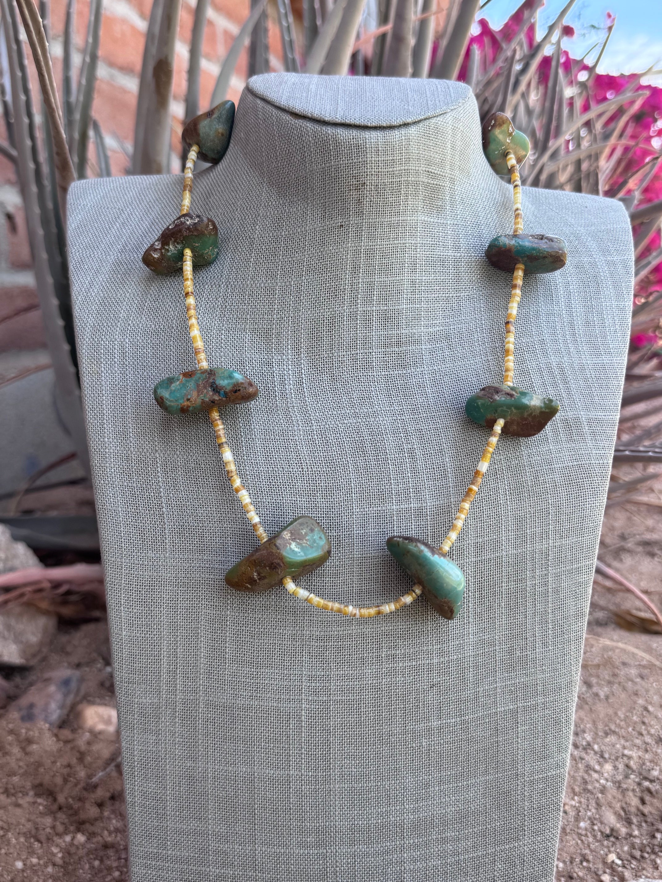 Handmade Chunky Turquoise & Shell Heishi Beaded Necklace 22"