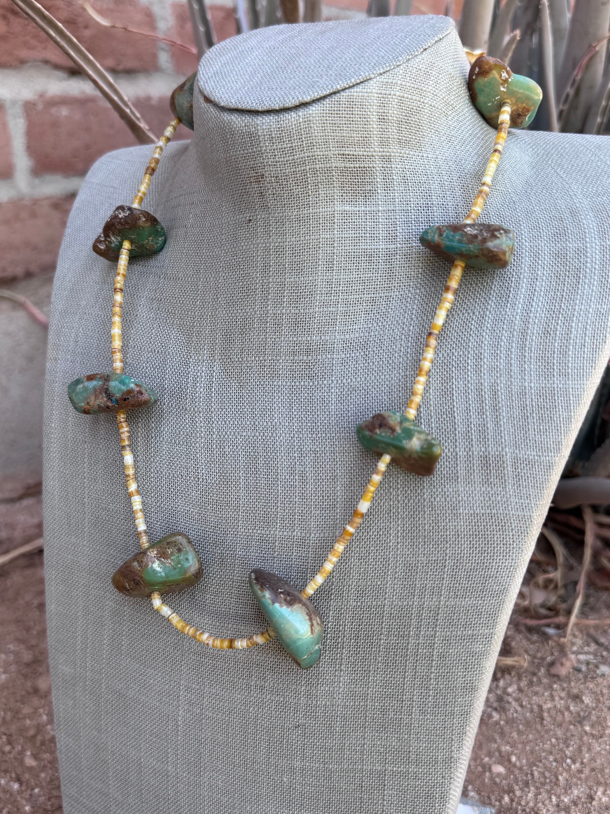 Handmade Chunky Turquoise & Shell Heishi Beaded Necklace 22"