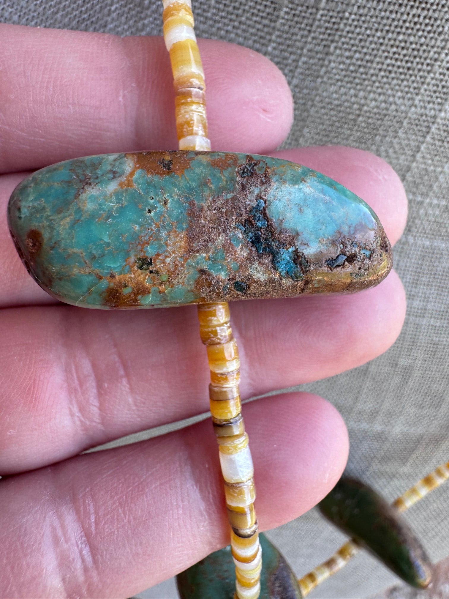 Handmade Chunky Turquoise & Shell Heishi Beaded Necklace 22"